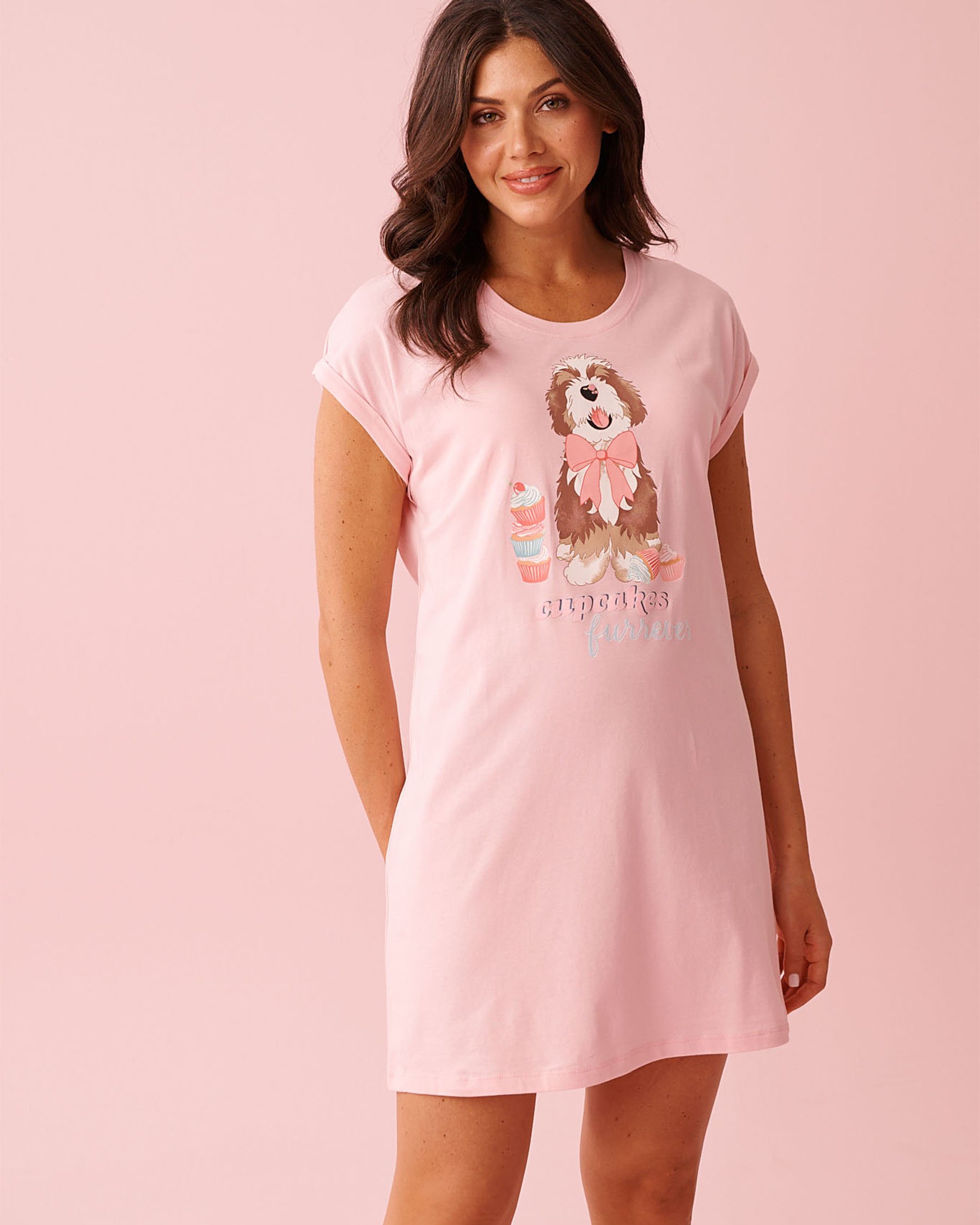 LA VIE EN ROSE Dog & Cupcake Print Cotton Short Sleeve Sleepshirt Dreamy Pink 40500479 - View1