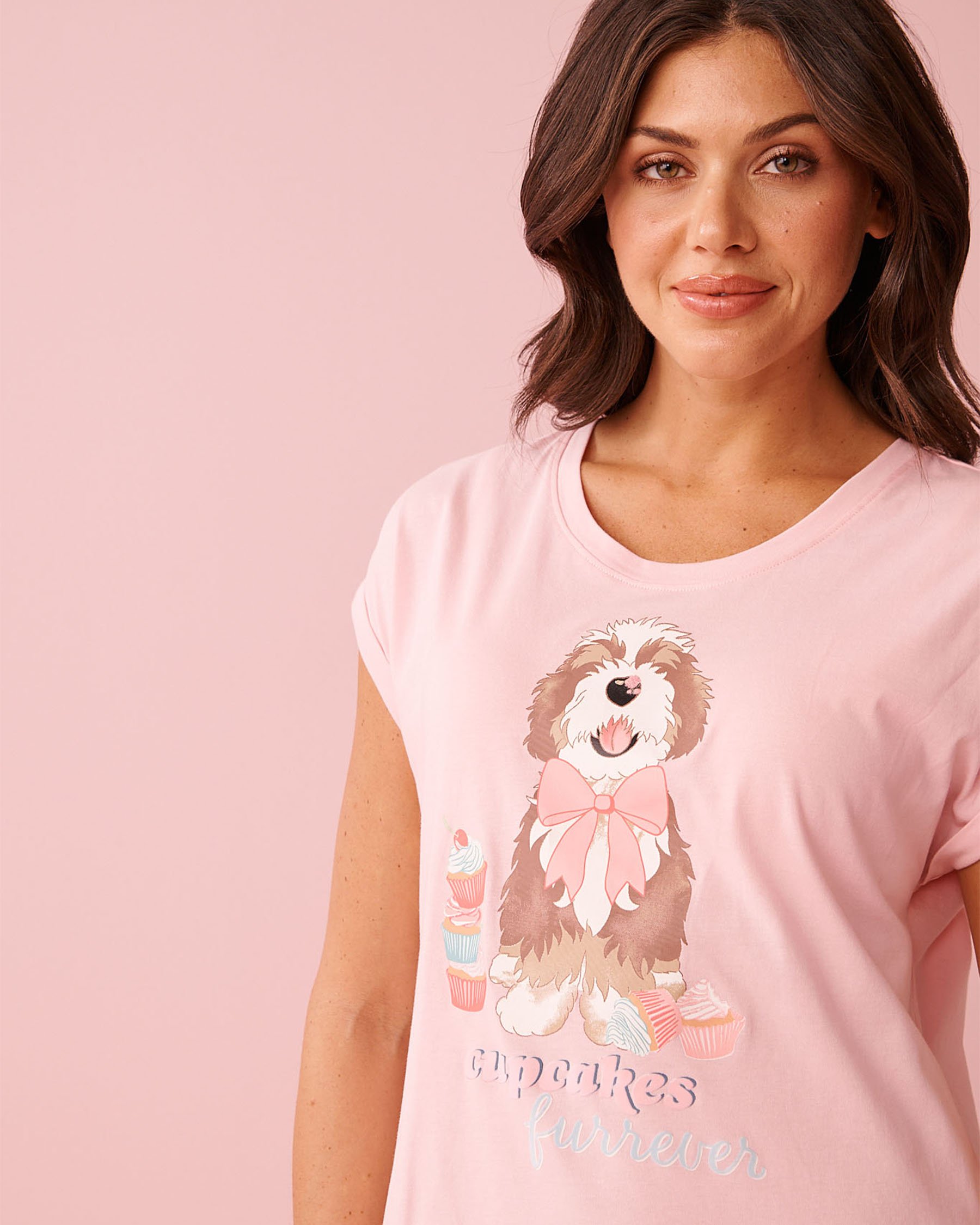 LA VIE EN ROSE Dog & Cupcake Print Cotton Short Sleeve Sleepshirt Dreamy Pink 40500479 - View3
