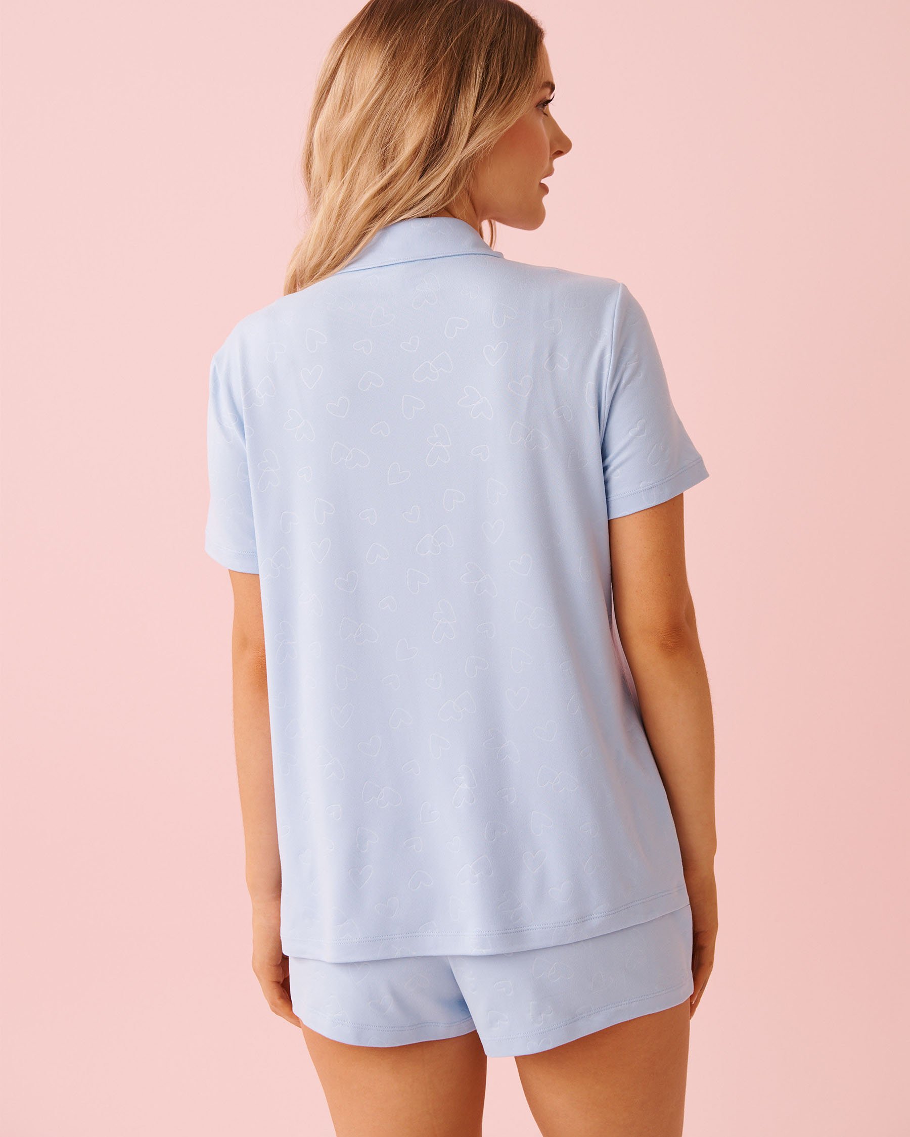 LA VIE EN ROSE Ensemble pyjama ultra doux imprimé cœur en relief Bleu nuage 40400093 - View2