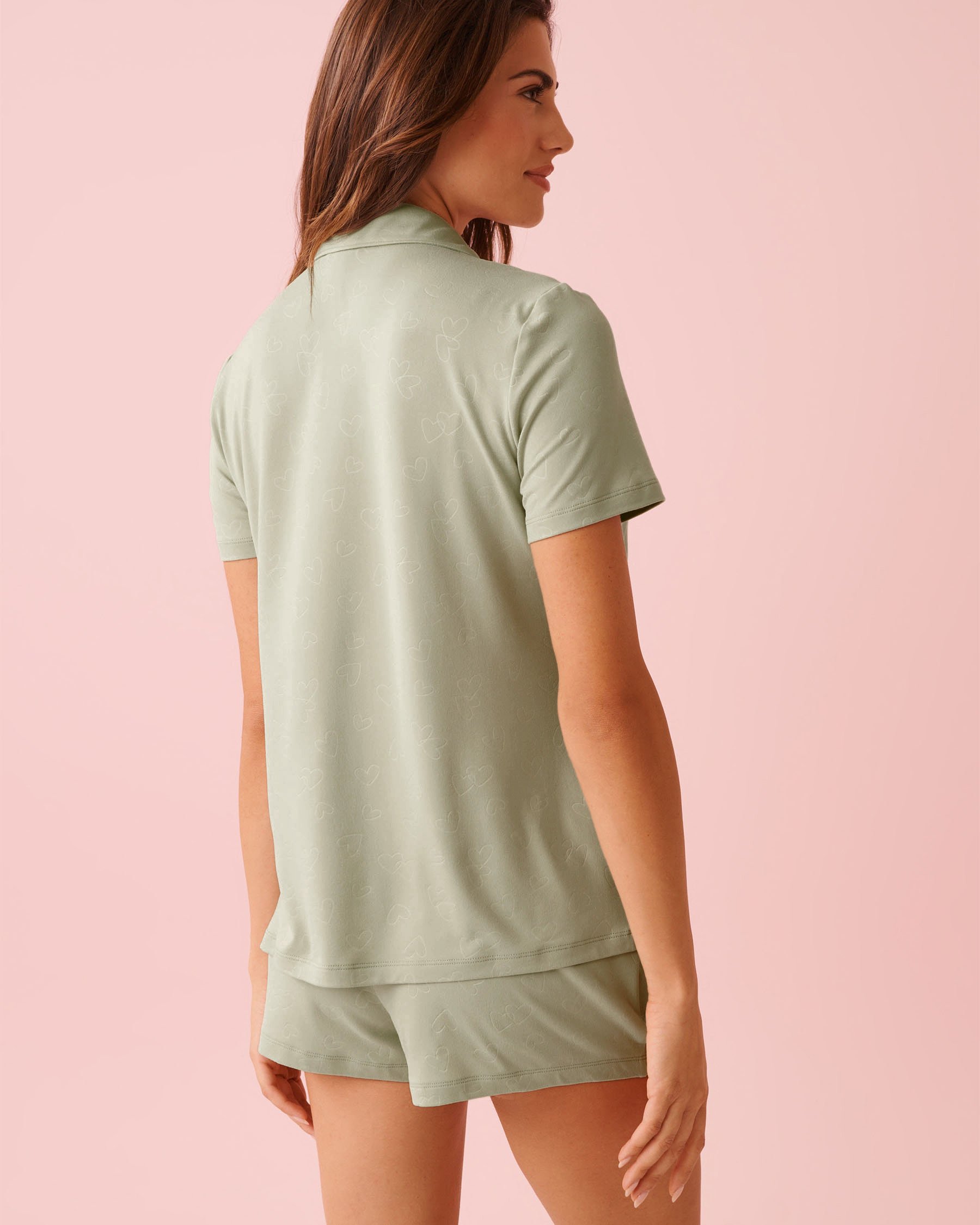 LA VIE EN ROSE Ensemble pyjama ultra doux imprimé cœur en relief Gris minéral 40400093 - View2