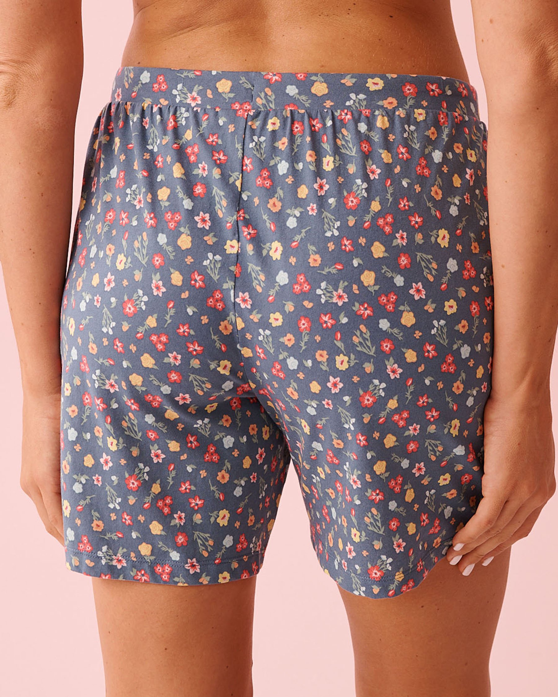 LA VIE EN ROSE Bermuda en coton imprimé fleurs Bleu/Fleurs 40200819 - View2