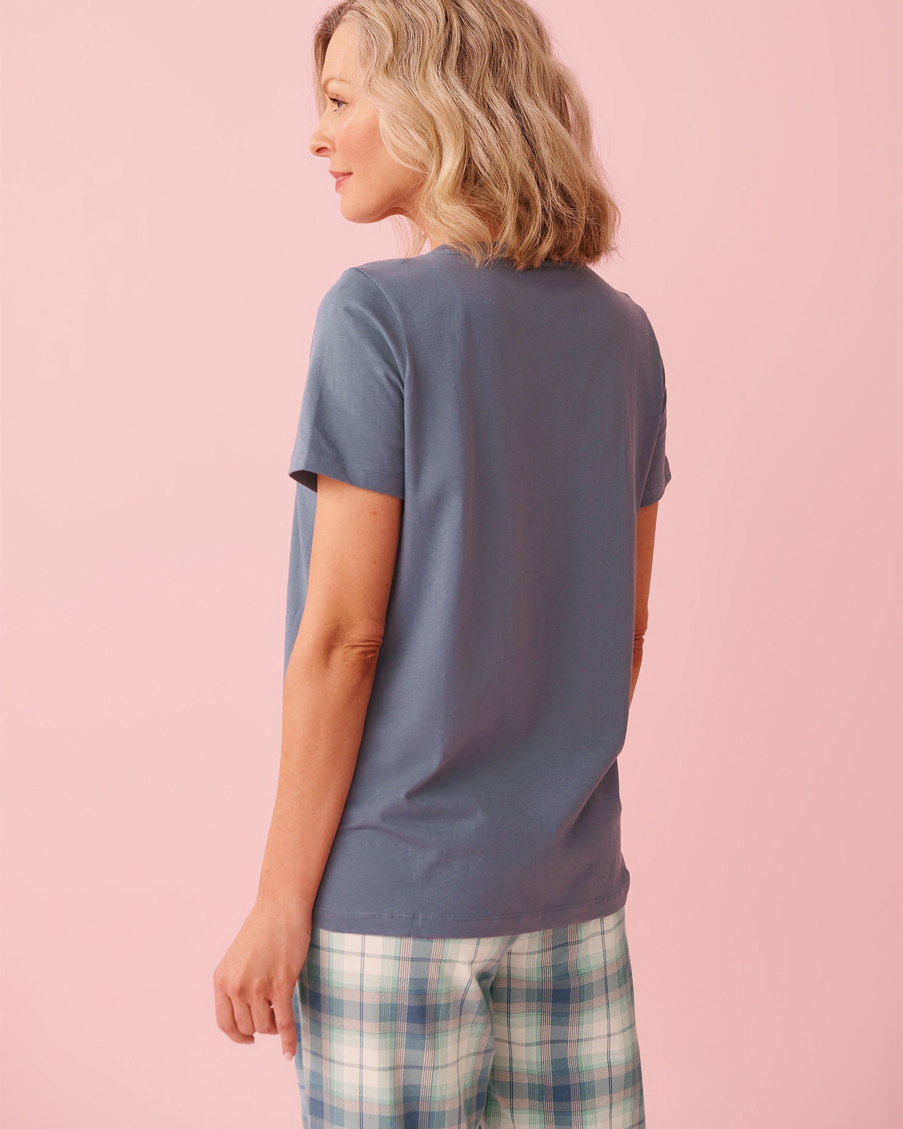 LA VIE EN ROSE Floral Print Cotton Crew Neck T-shirt Misty Blue 40100836 - View2