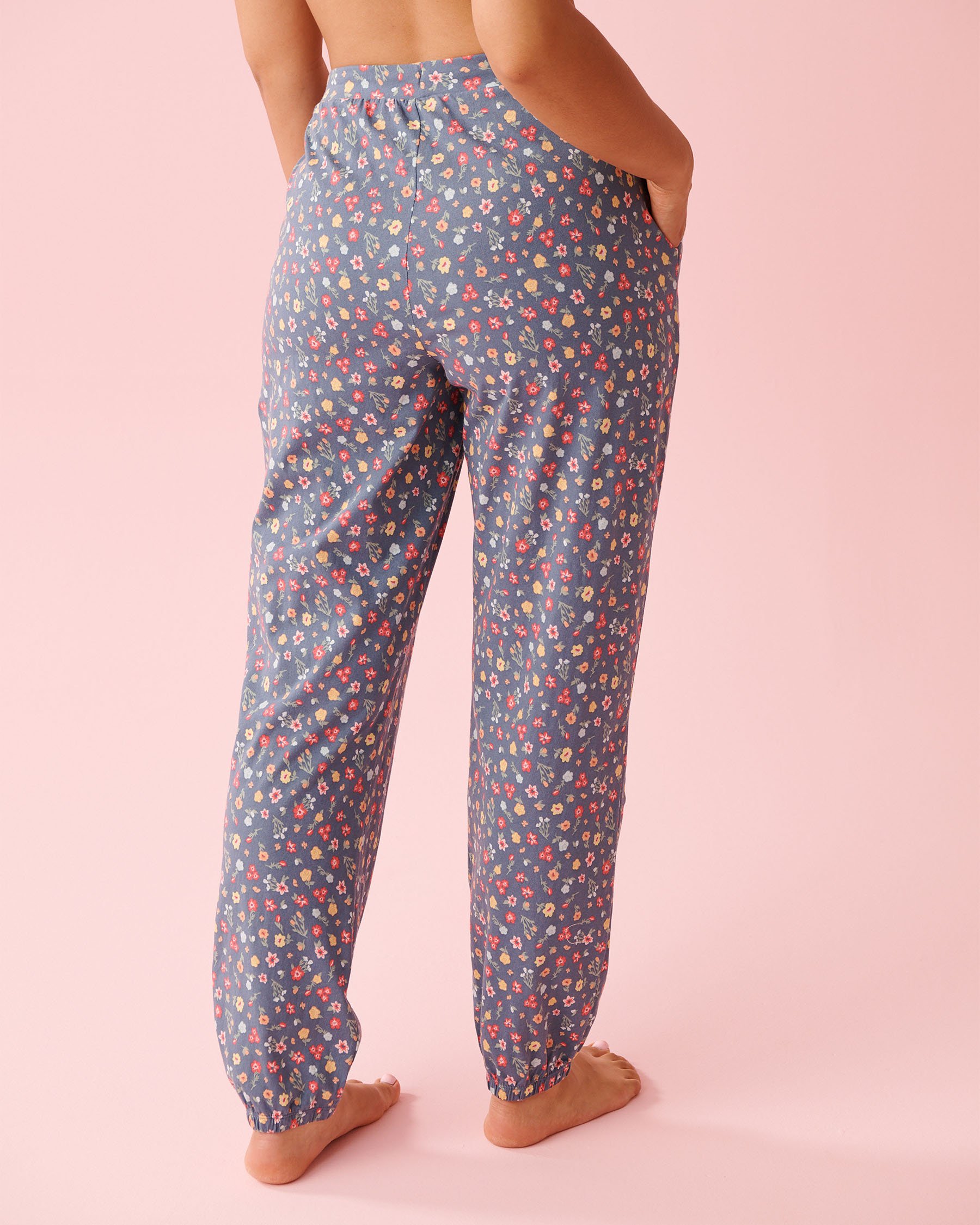 LA VIE EN ROSE Pantalon de pyjama jogger en coton imprimé fleurs Bleu/Fleurs 40200816 - View2