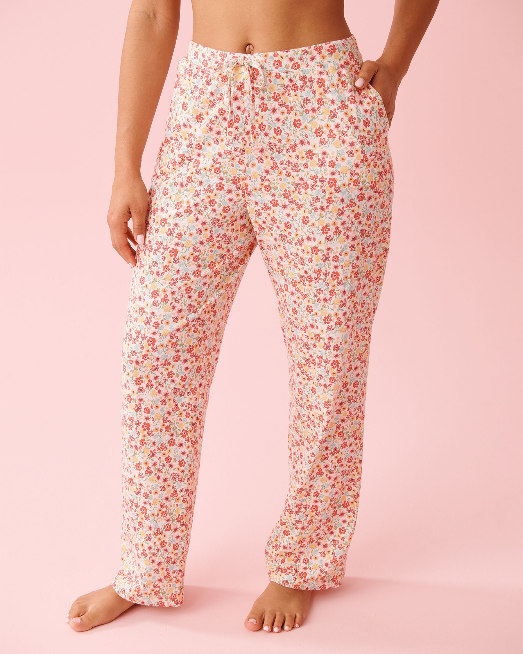LA VIE EN ROSE Pantalon de pyjama en coton imprimé fleurs Blanc/Fleurs 40200817 - View1
