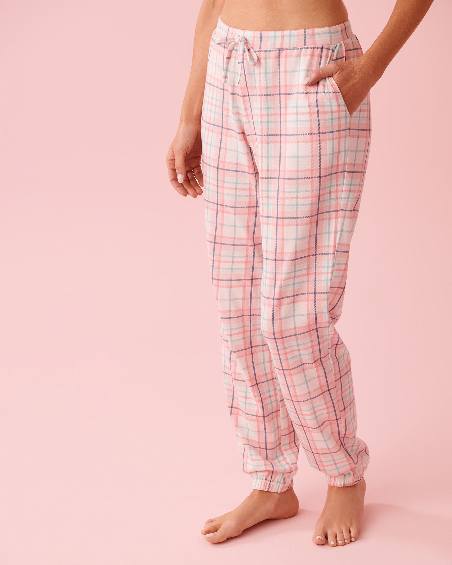 LA VIE EN ROSE Pantalon de pyjama jogger en coton carreaux roses Carreaux roses 40200816 - View1