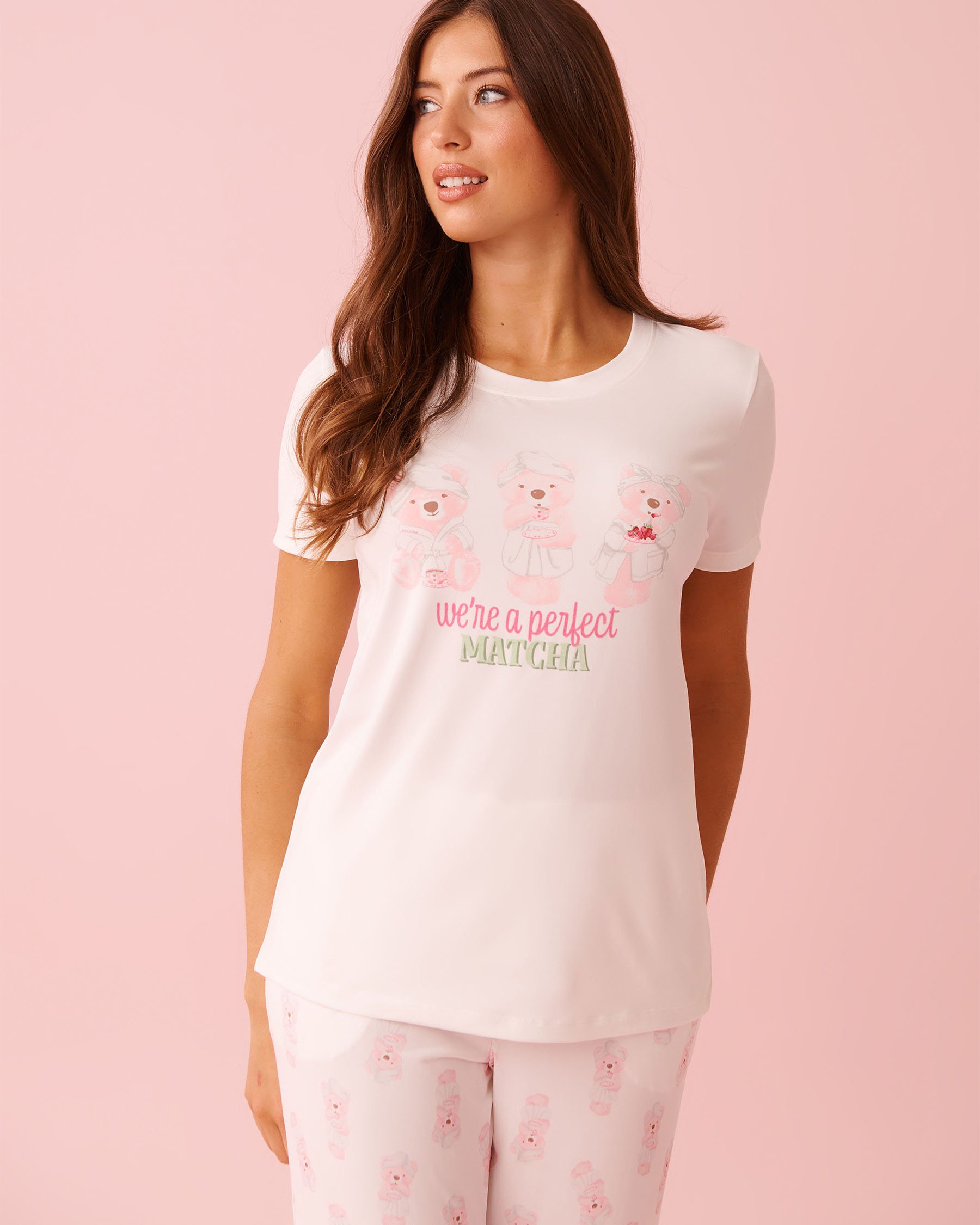 LA VIE EN ROSE T-shirt ultra doux imprimé ourson relax Blanc 40100829 - View1