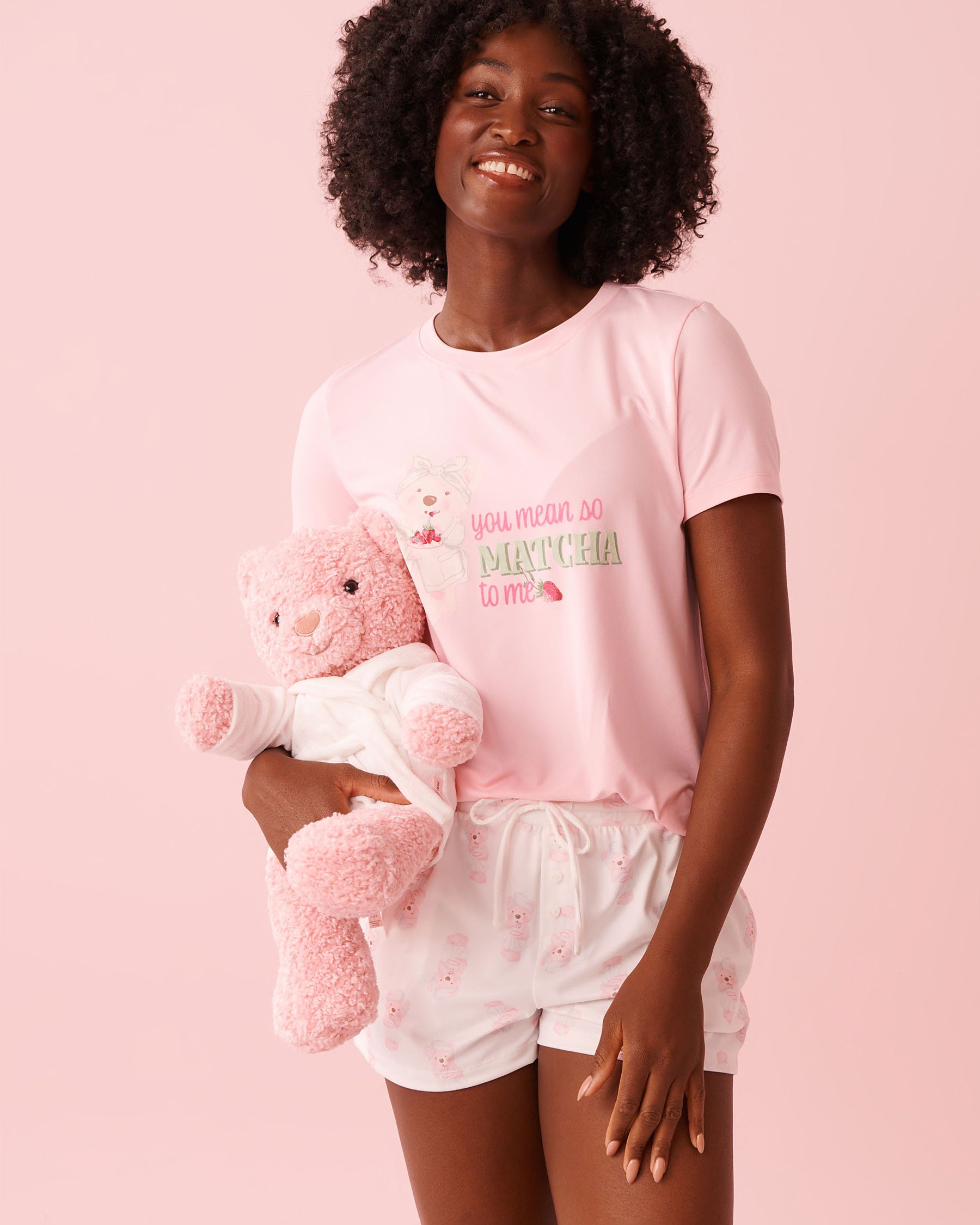 LA VIE EN ROSE Peluche ourson Rose poudré 40700447 - Voir4