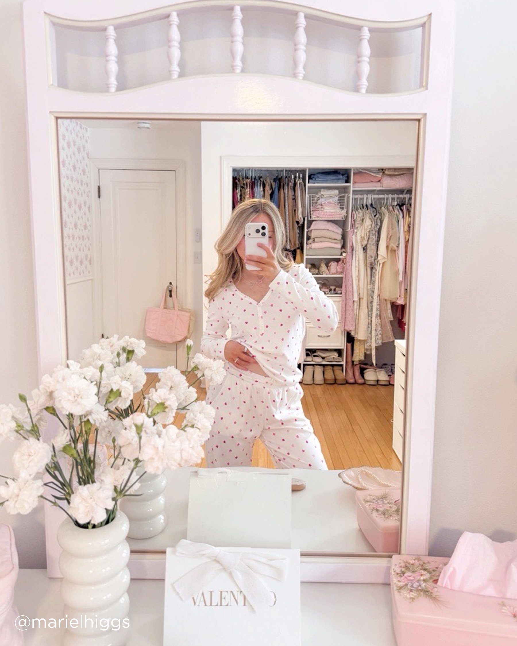 LA VIE EN ROSE Heart Print Pointelle Long Sleeve Shirt White 40100822 - View7