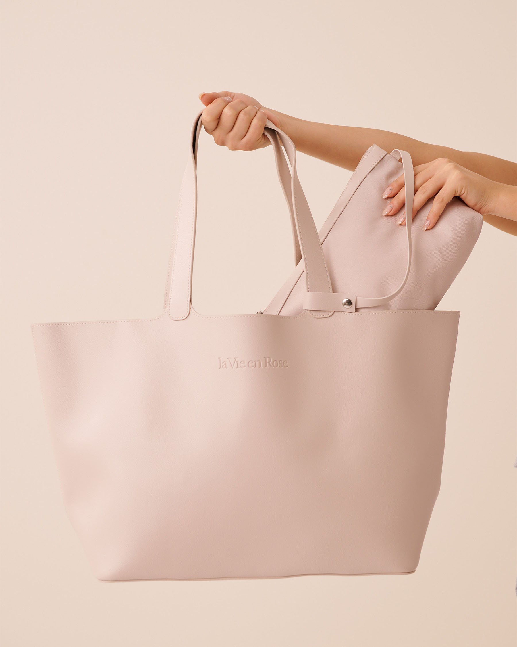 LA VIE EN ROSE Faux Leather Tote Bag Light Beige 40700467 - View2