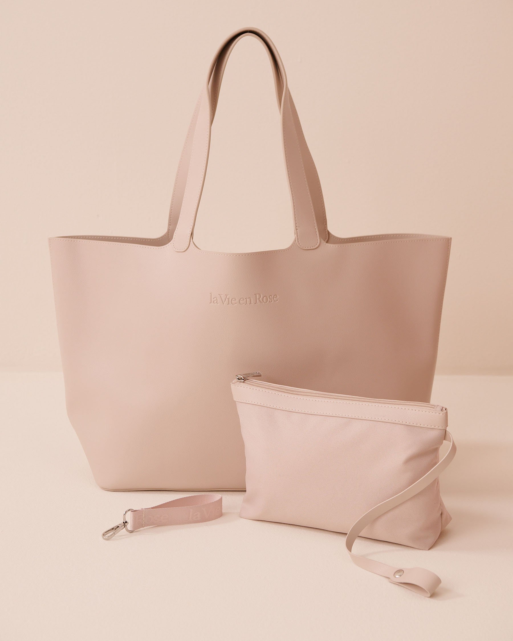 LA VIE EN ROSE Faux Leather Tote Bag Light Beige 40700467 - View3