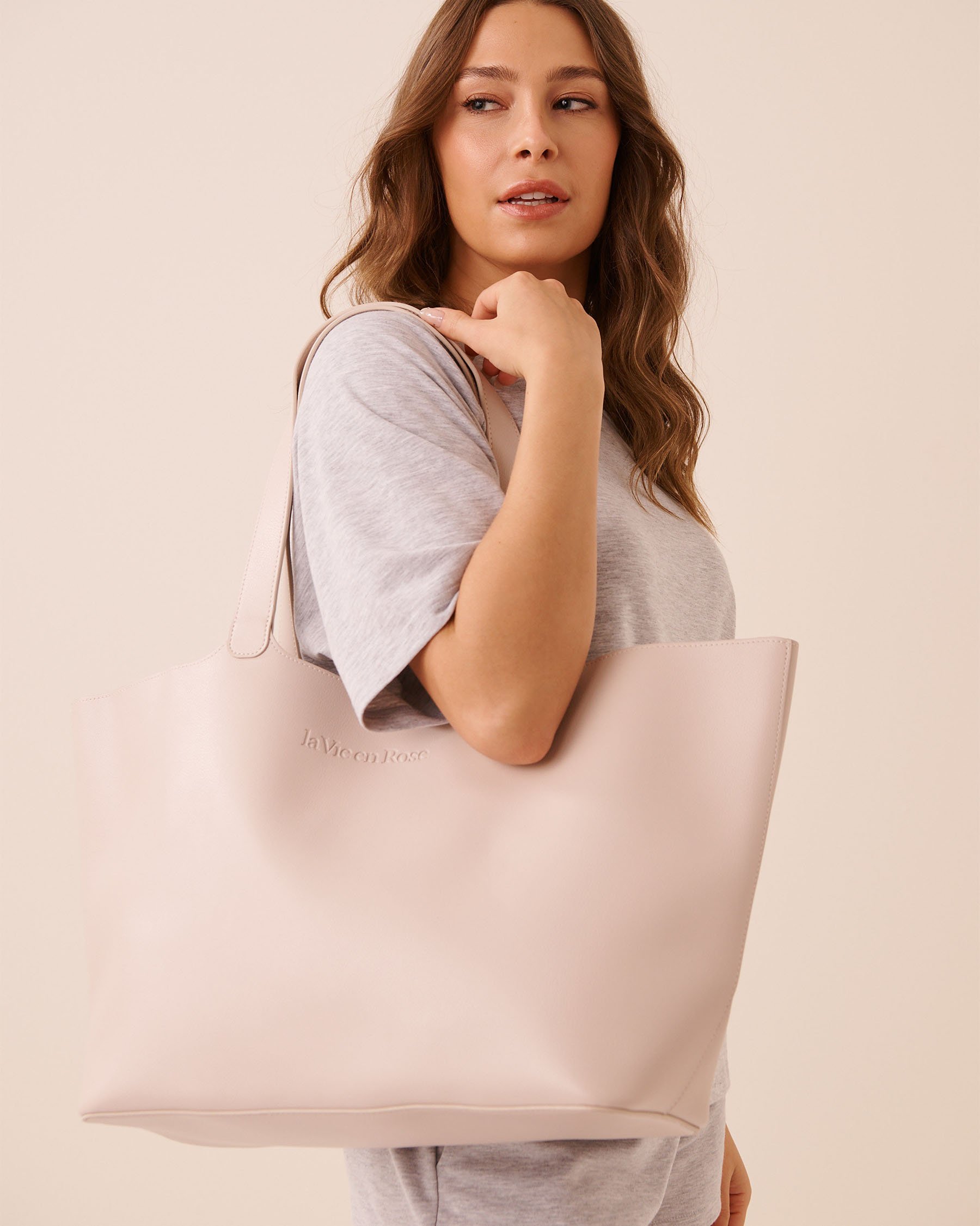 LA VIE EN ROSE Faux Leather Tote Bag Light Beige 40700467 - View7