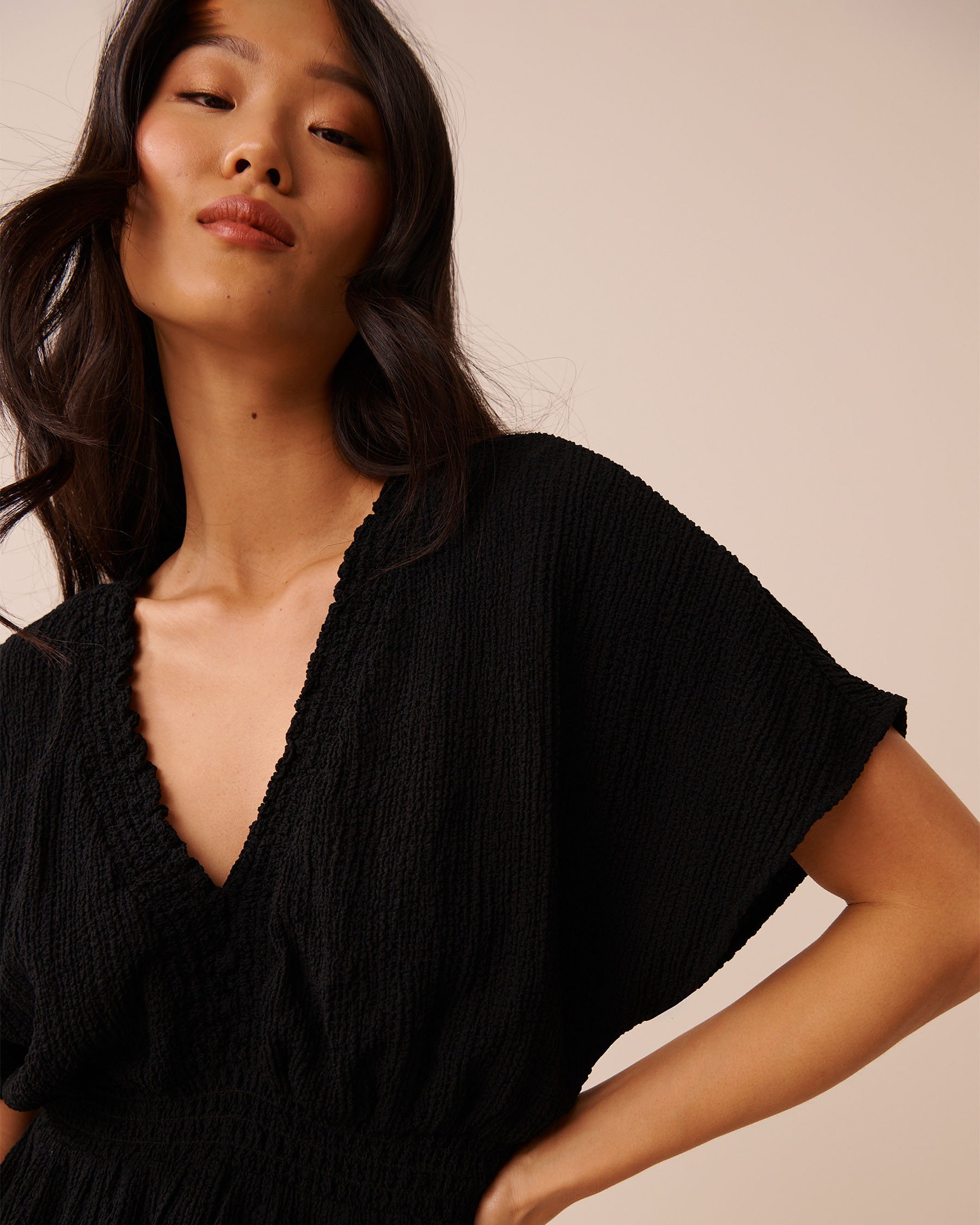 LA VIE EN ROSE AQUA Robe courte effet froissé Noir 80300131 - View3