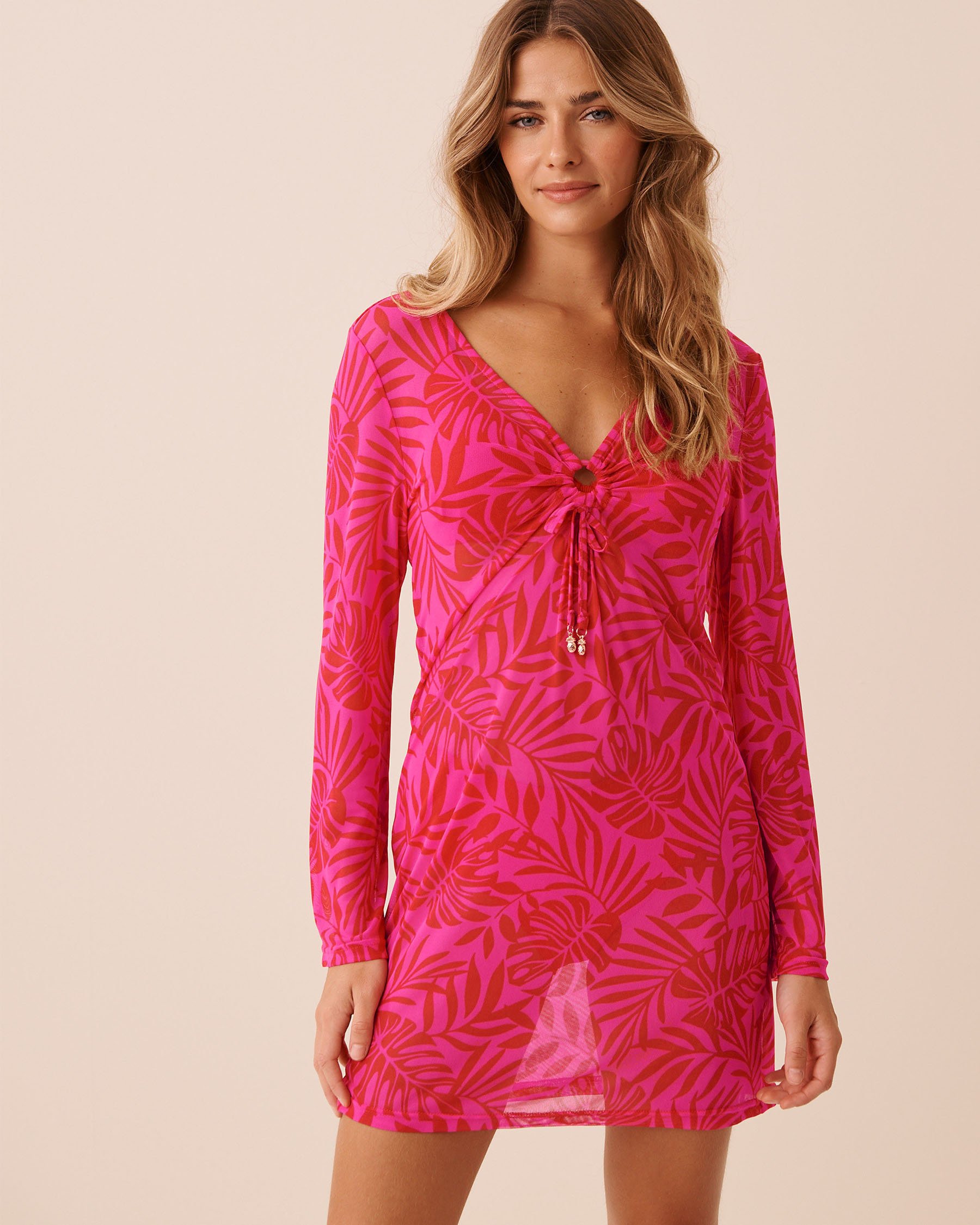 LA VIE EN ROSE AQUA Tropical Mesh Short Dress Tropical Fuchsia 80400077 - View1