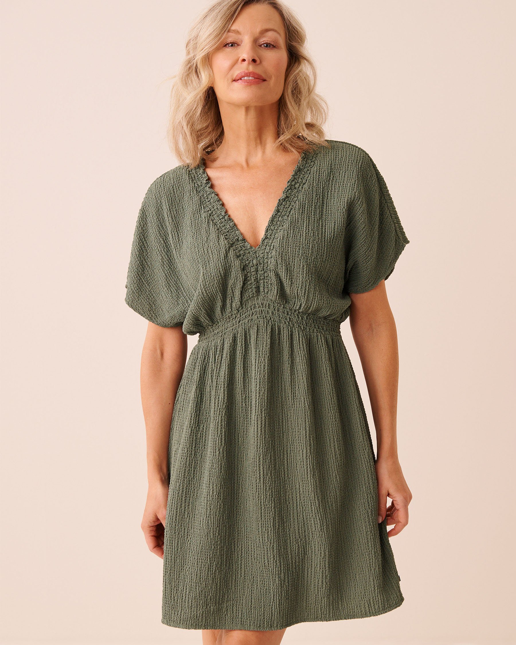 LA VIE EN ROSE AQUA Short Crinkle Dress Earthy Green 80300131 - View1