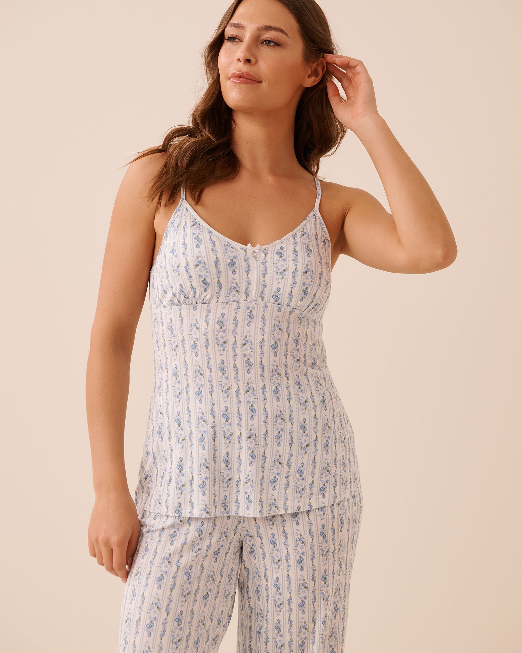 LA VIE EN ROSE Blue Floral Print Soft Jersey Cami Blue Flowers/Stripes 60100189 - View1