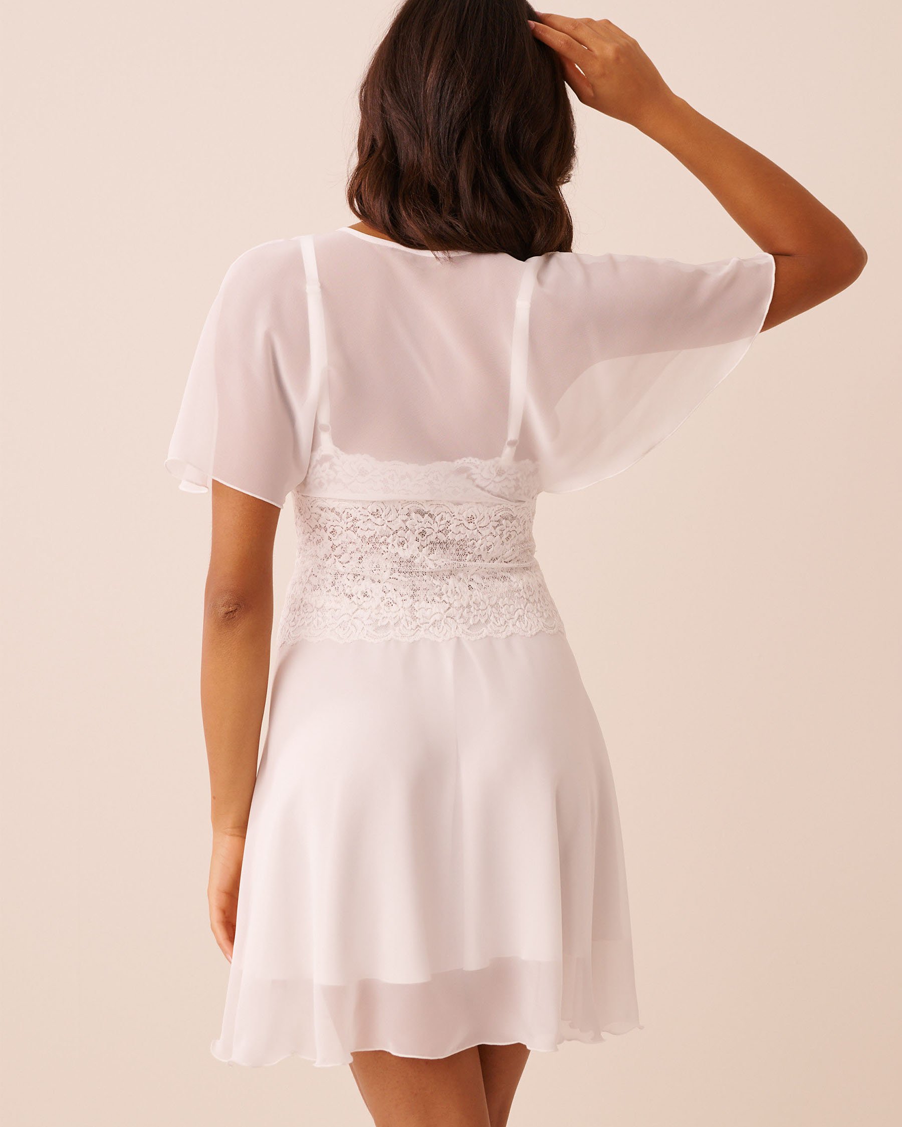 LA VIE EN ROSE Nuisette ouverte en chiffon et dentelle Blanc 60500229 - View2