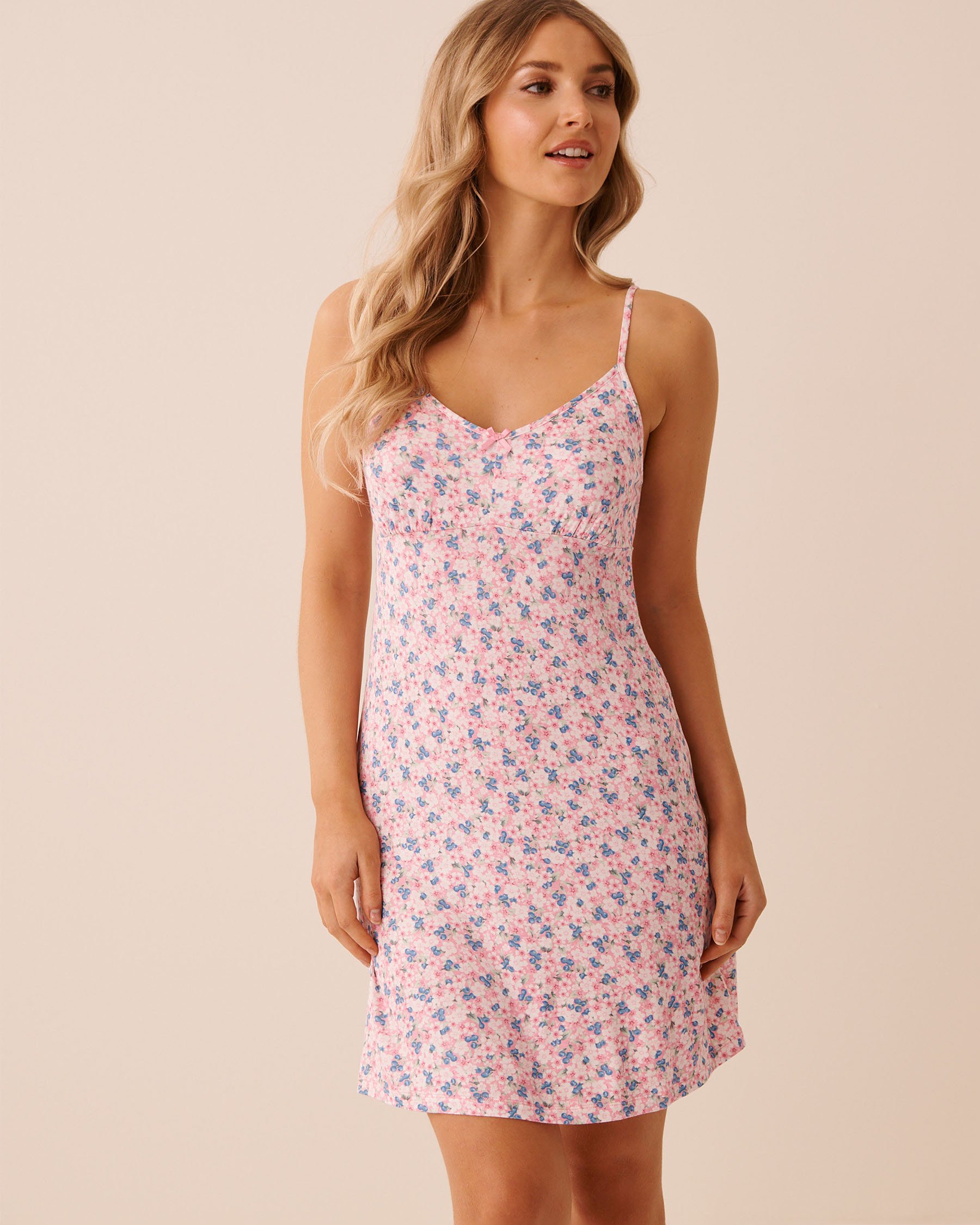LA VIE EN ROSE Bloom & Berry Print Soft Jersey Nightie Pink Flowers/Blueberries 60500237 - View1