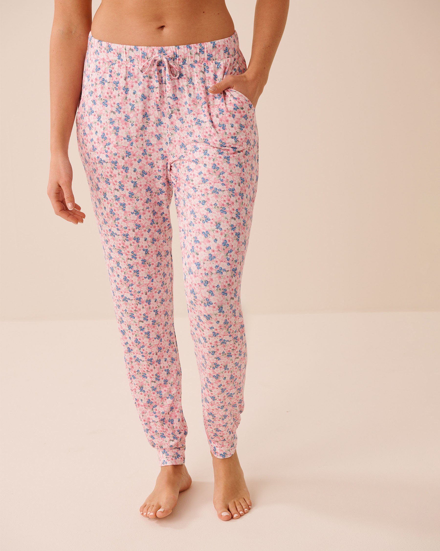 LA VIE EN ROSE Bloom & Berry Print Soft Jersey Jogger Pajama Pants Pink Flowers/Blueberries 60200185 - View1