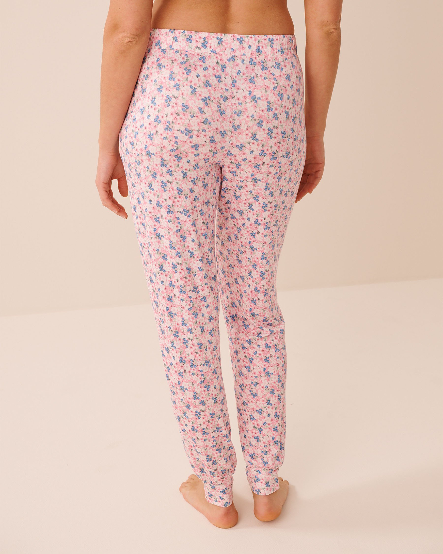 LA VIE EN ROSE Bloom & Berry Print Soft Jersey Jogger Pajama Pants Pink Flowers/Blueberries 60200185 - View2