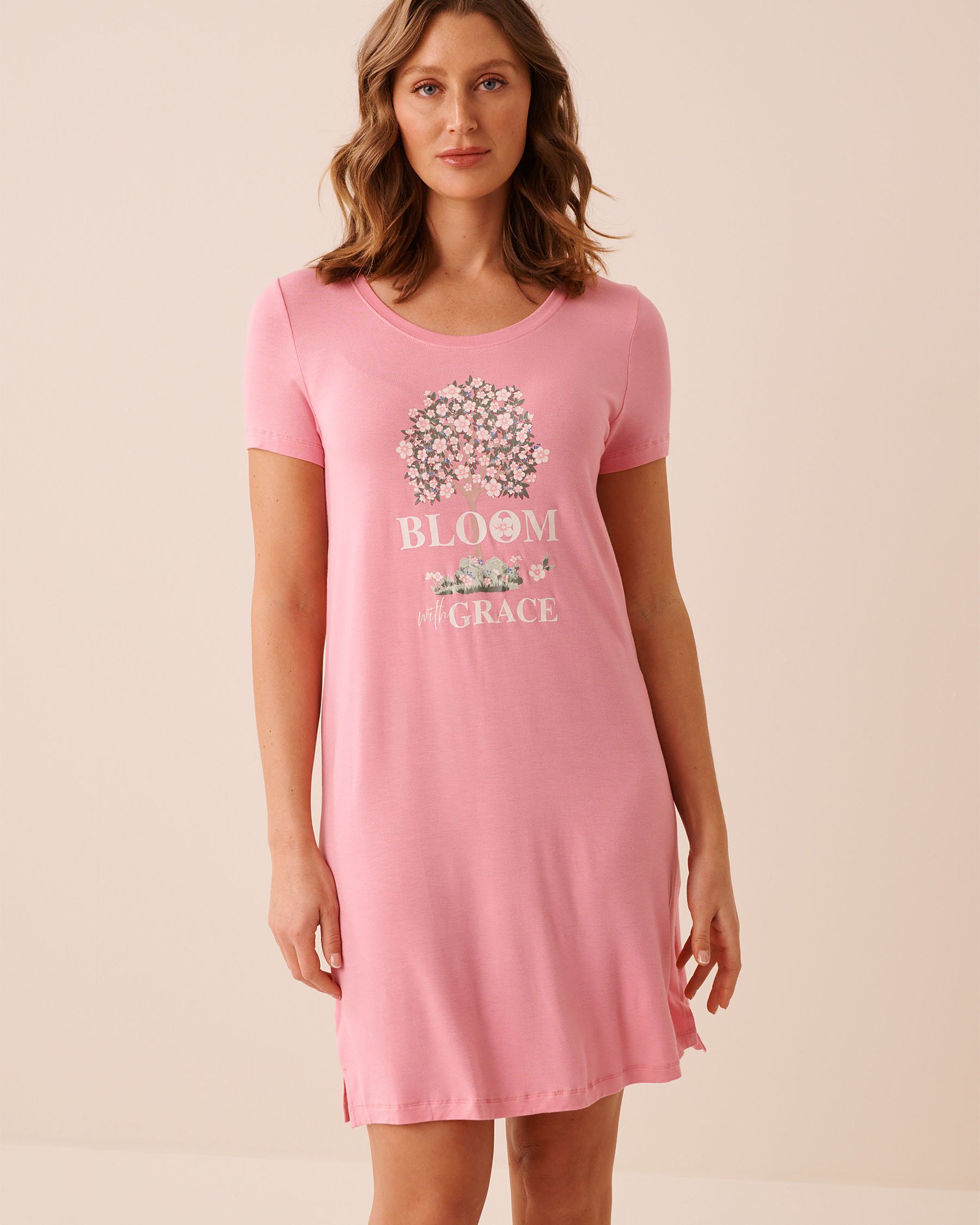 LA VIE EN ROSE Pink Floral Print Soft Jersey Short Sleeve Sleepshirt Pink/Flowers 60500238 - View1