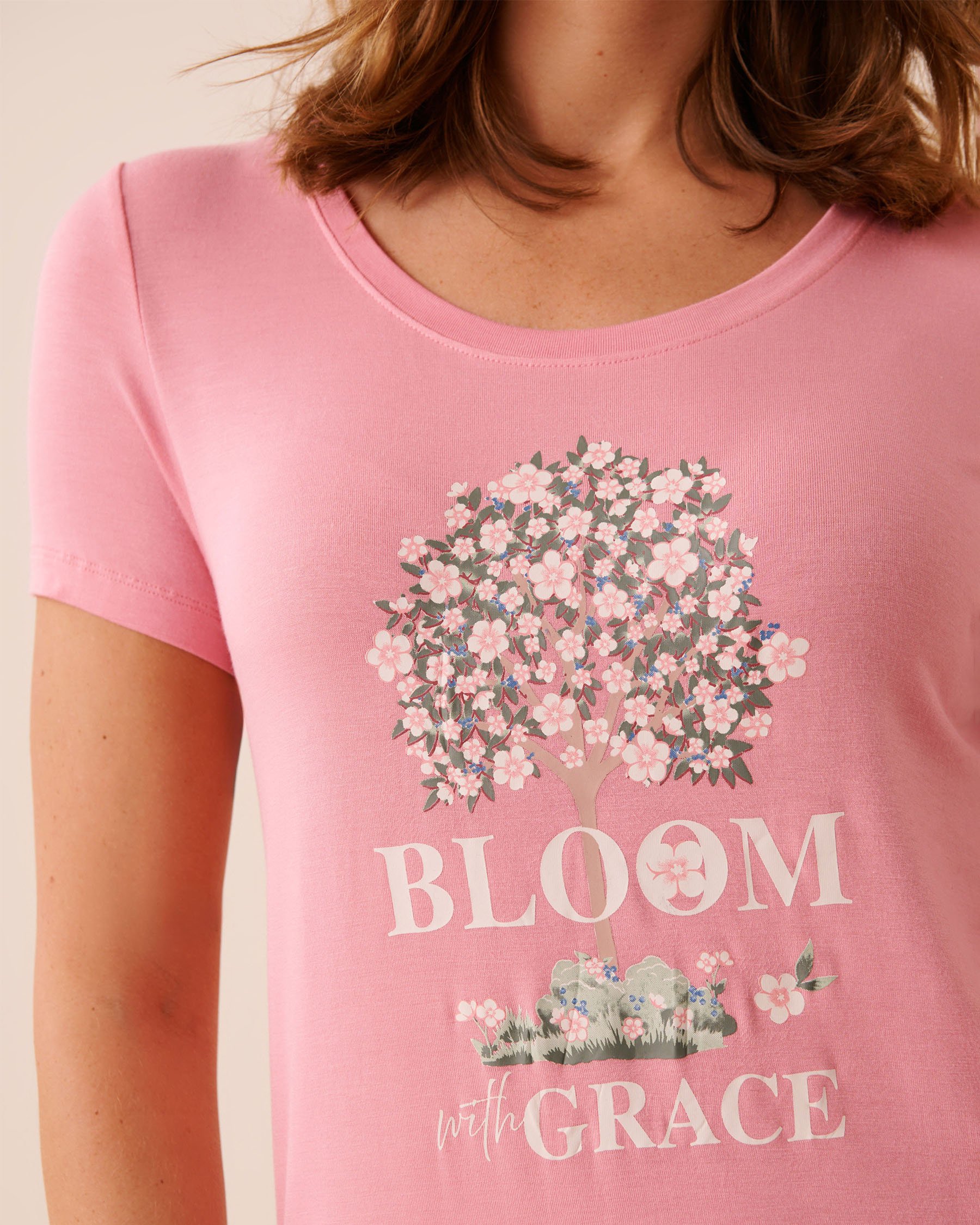 LA VIE EN ROSE Pink Floral Print Soft Jersey Short Sleeve Sleepshirt Pink/Flowers 60500238 - View3