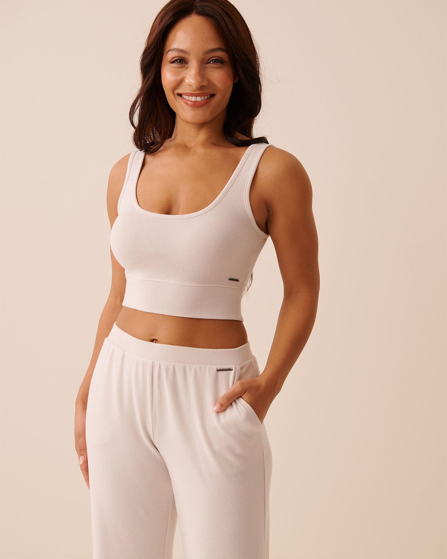 LA VIE EN ROSE Soft Knit Crop Cami Light Beige 50100125 - View1