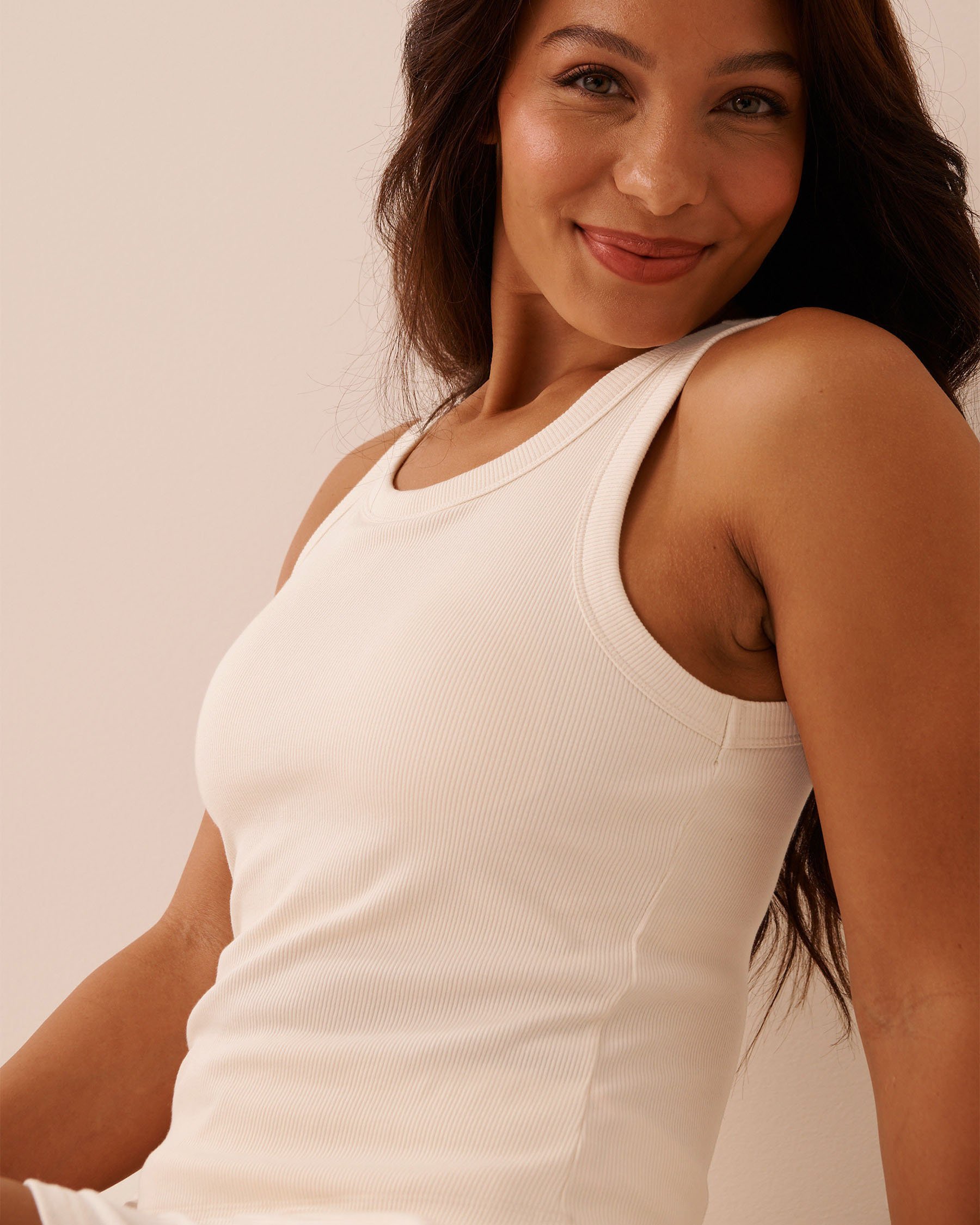 LA VIE EN ROSE Ribbed Cotton Cami with Shelf Bra Pastel Yellow 50100129 - View3