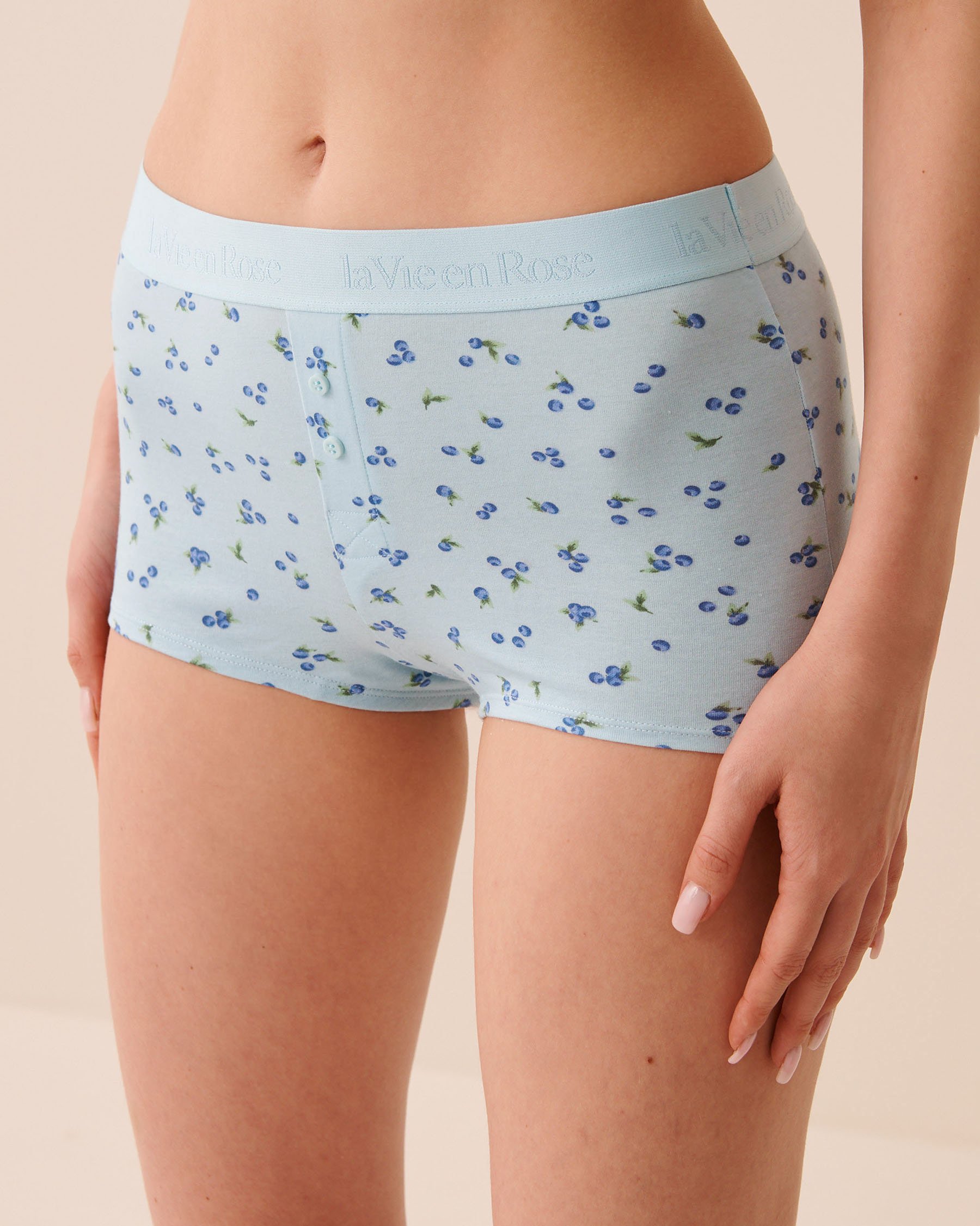 LA VIE EN ROSE Culotte garçonne taille haute coton et bande élastique logo Bleu/Baies 20100736 - View1