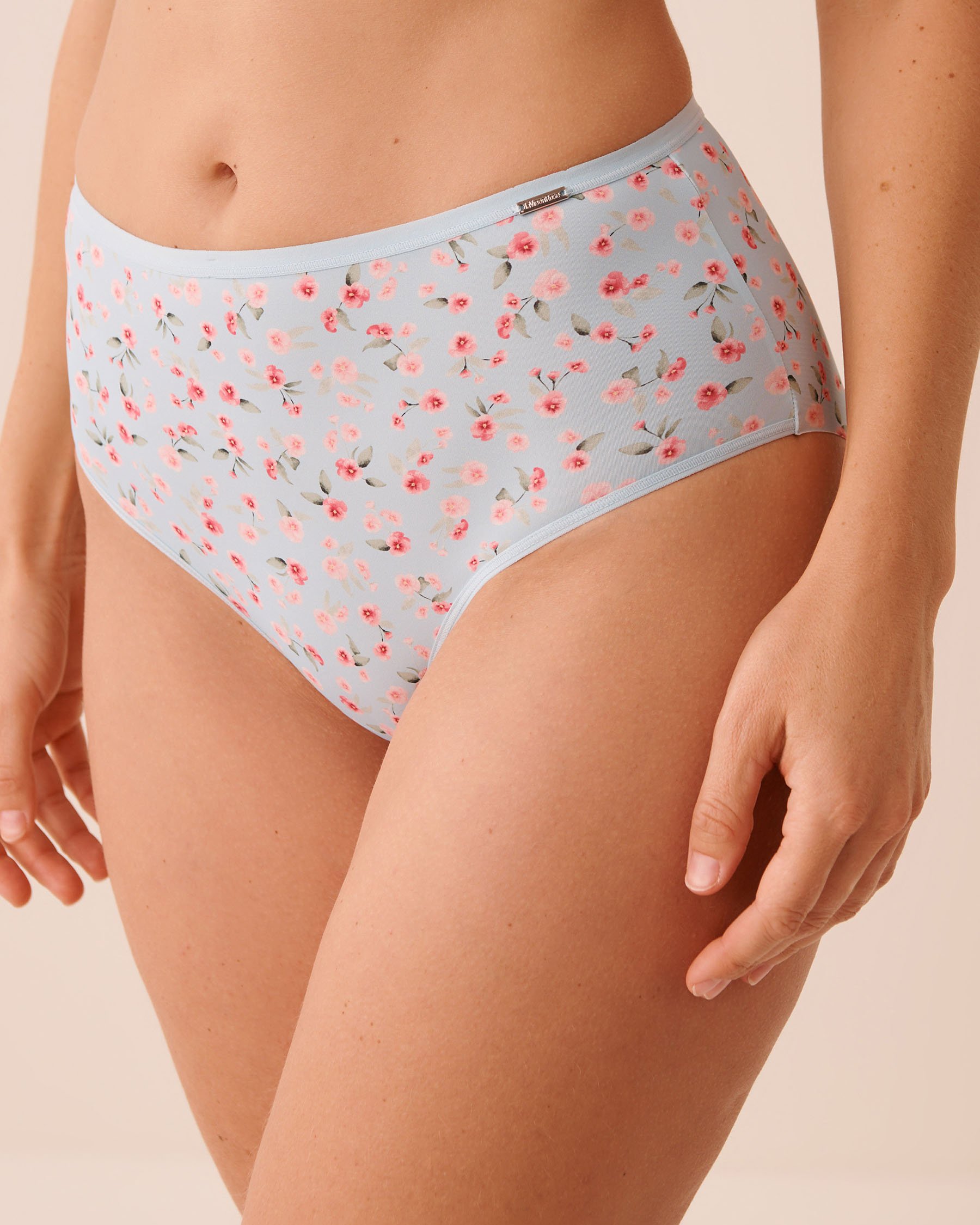 LA VIE EN ROSE Microfiber Sleek Back High Waist Bikini Panty Blue/Pink Flowers 20300499 - View1