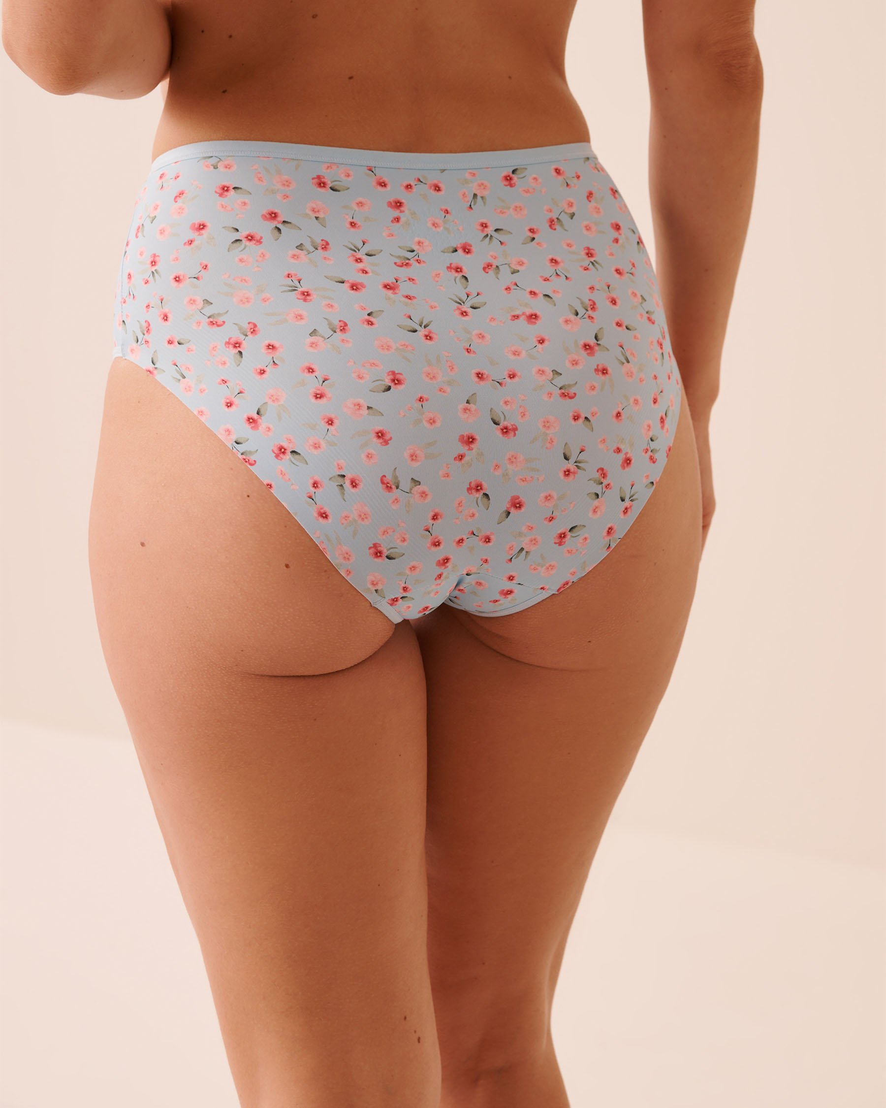 LA VIE EN ROSE Microfiber Sleek Back High Waist Bikini Panty Blue/Pink Flowers 20300499 - View2