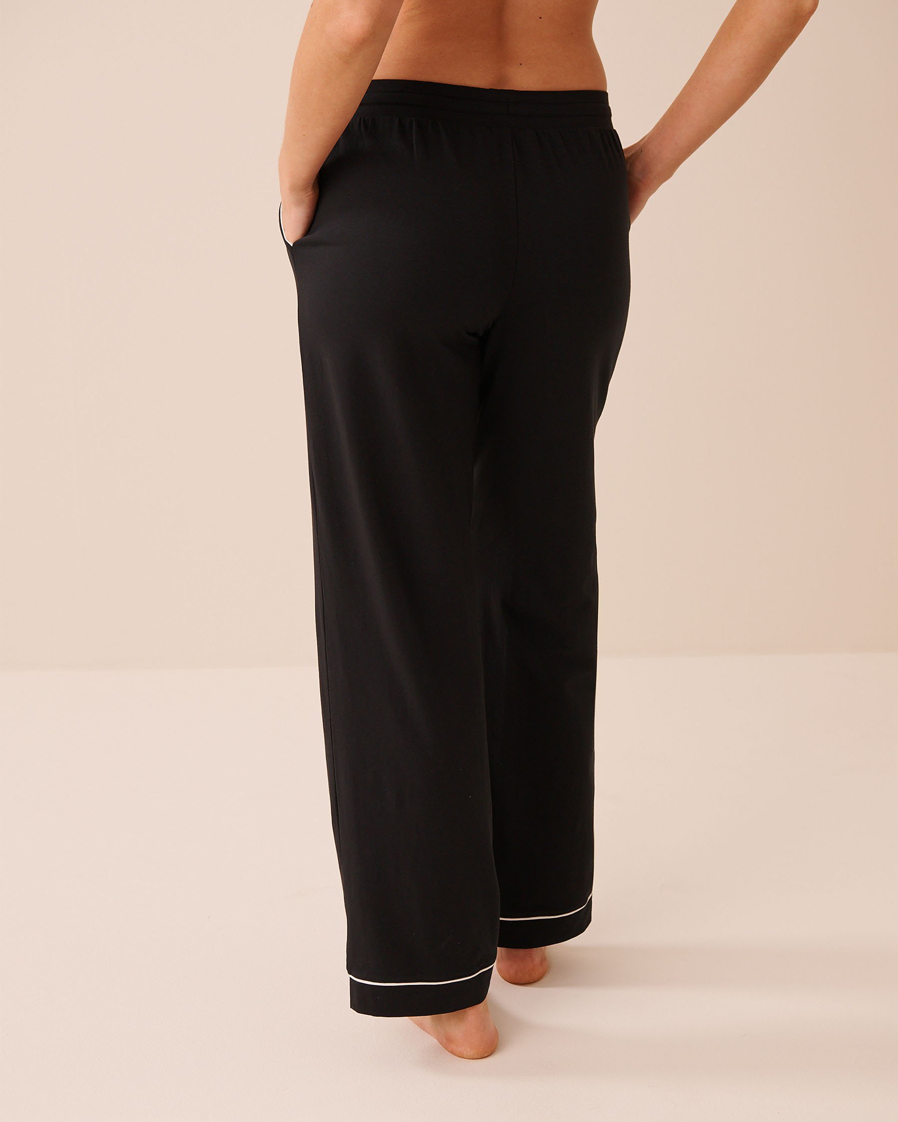 LA VIE EN ROSE Cotton Pajama Pants Black 40200831 - View2