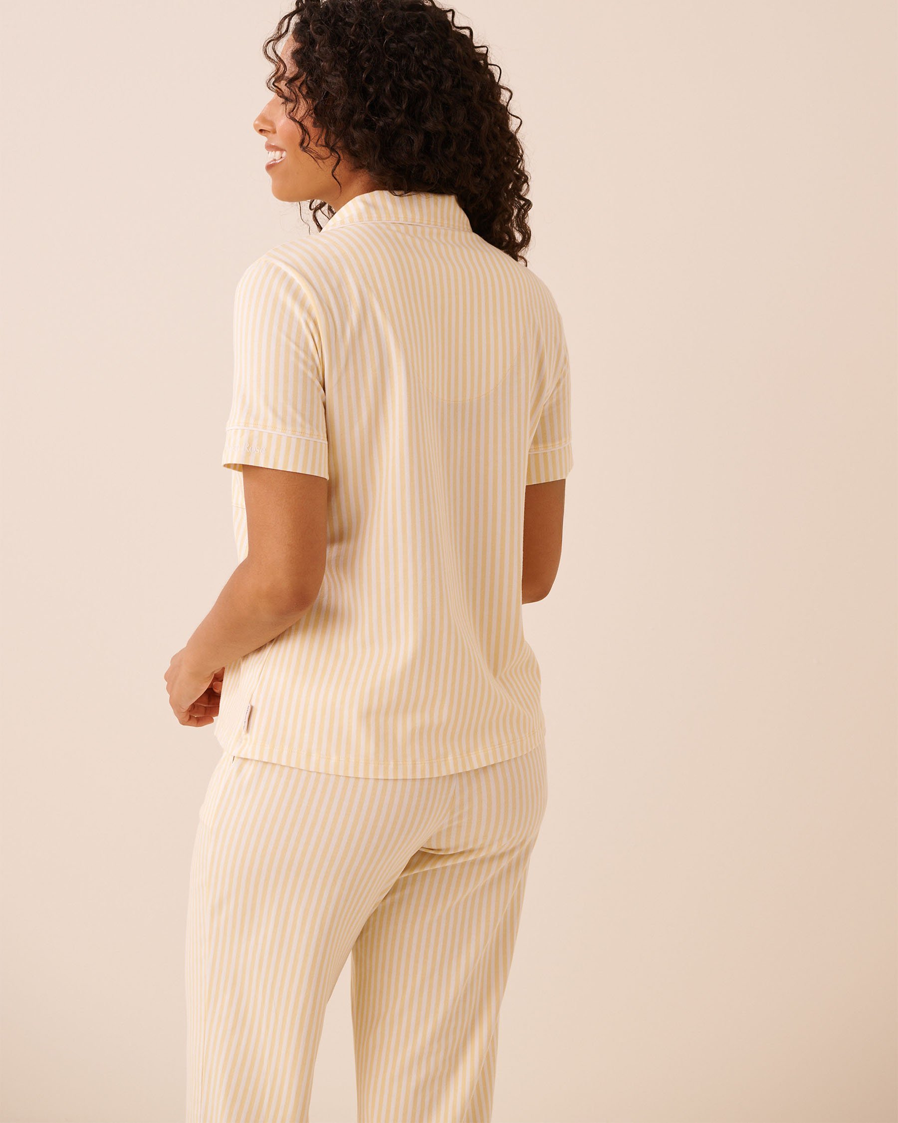 LA VIE EN ROSE Chemisier manches courtes en coton Rayures jaunes 40100850 - View2