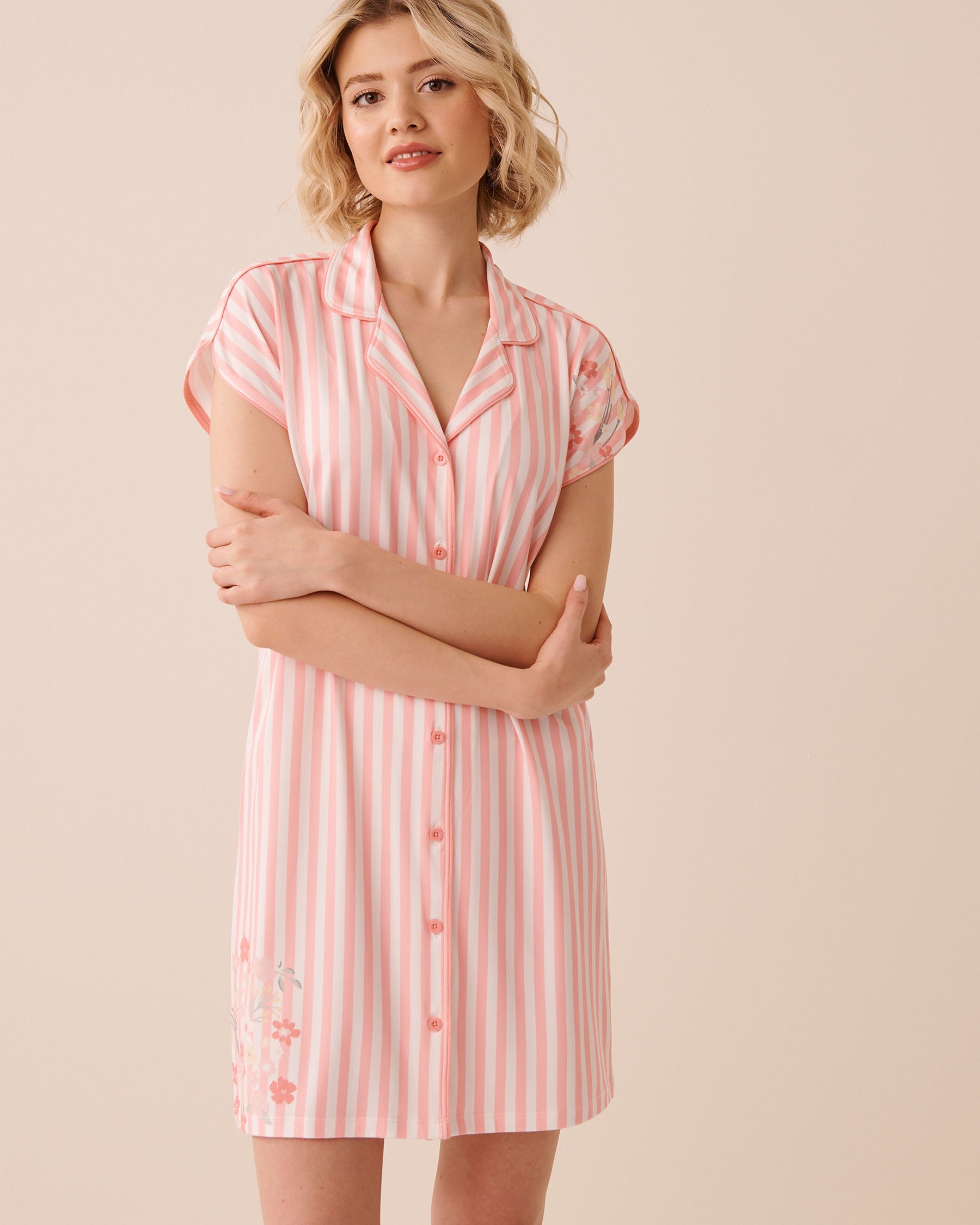 LA VIE EN ROSE Floral Stripe Print Super Soft Button-down Sleepshirt Pink Floral Stripe 40500482 - View1