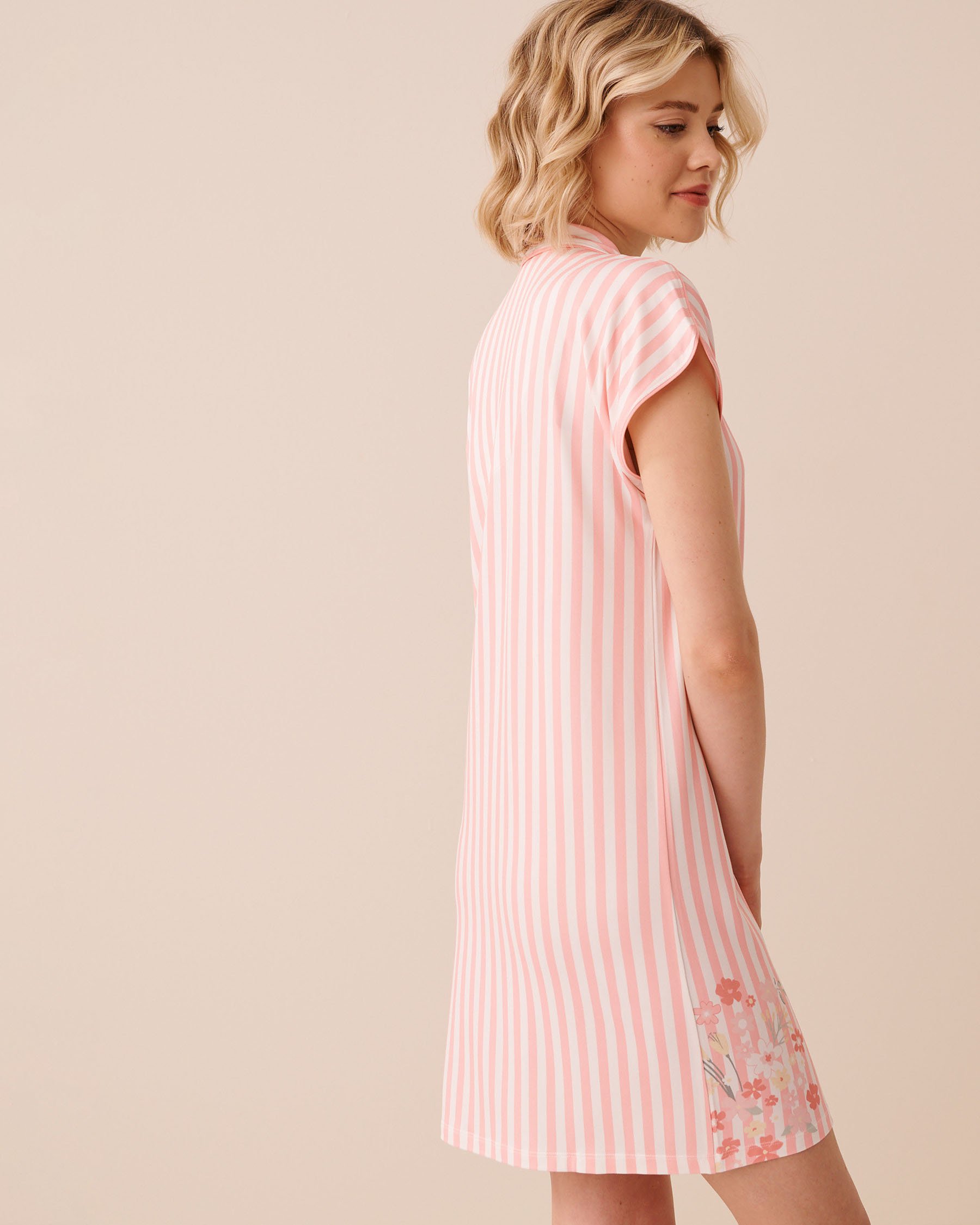 LA VIE EN ROSE Floral Stripe Print Super Soft Button-down Sleepshirt Pink Floral Stripe 40500482 - View2