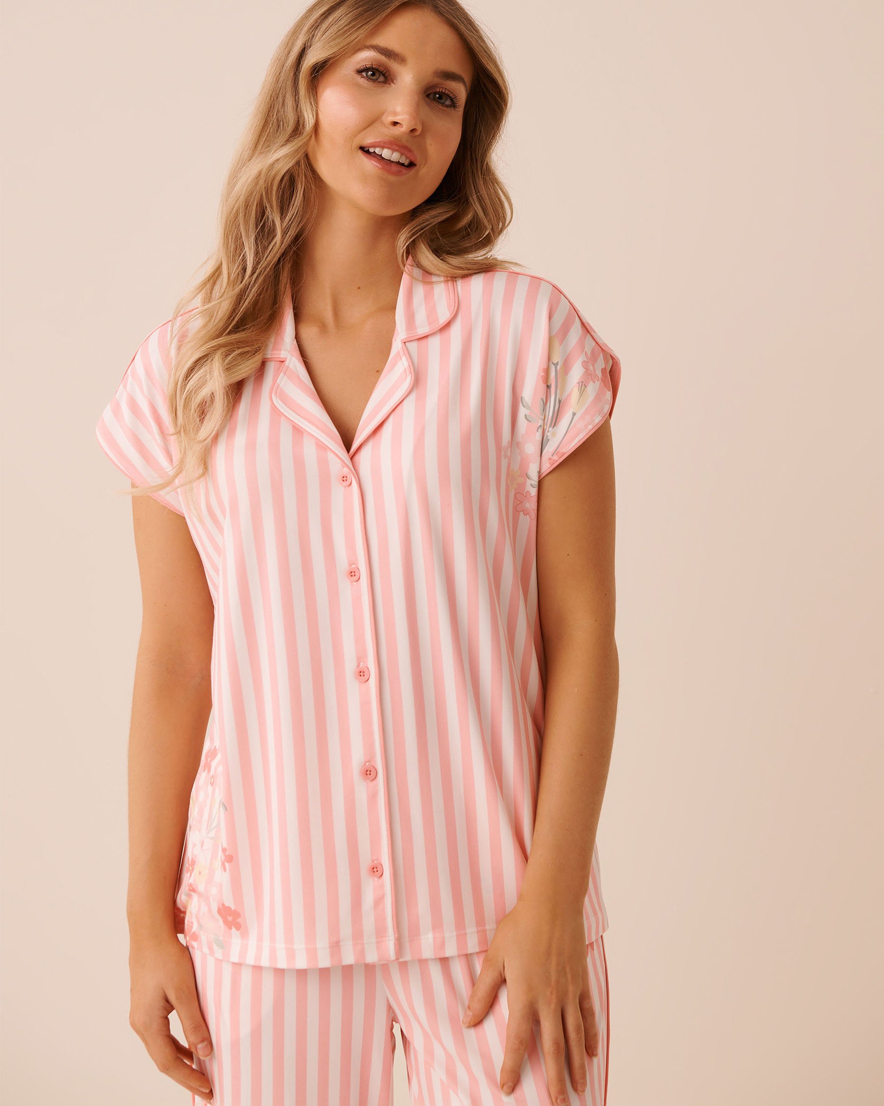 LA VIE EN ROSE Floral Stripe Print Super Soft Button-down Shirt Pink Floral Stripe 40100840 - View1