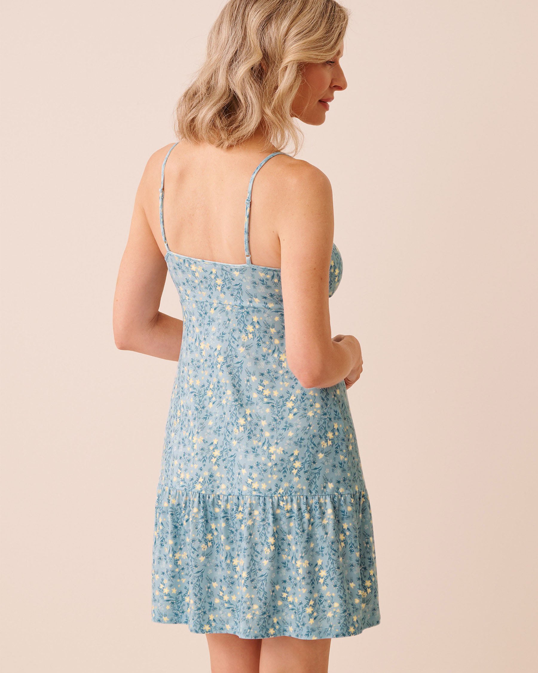 LA VIE EN ROSE Nuisette étagée ultra douce imprimé floral Fleurs bleues et jaunes 40500483 - View3