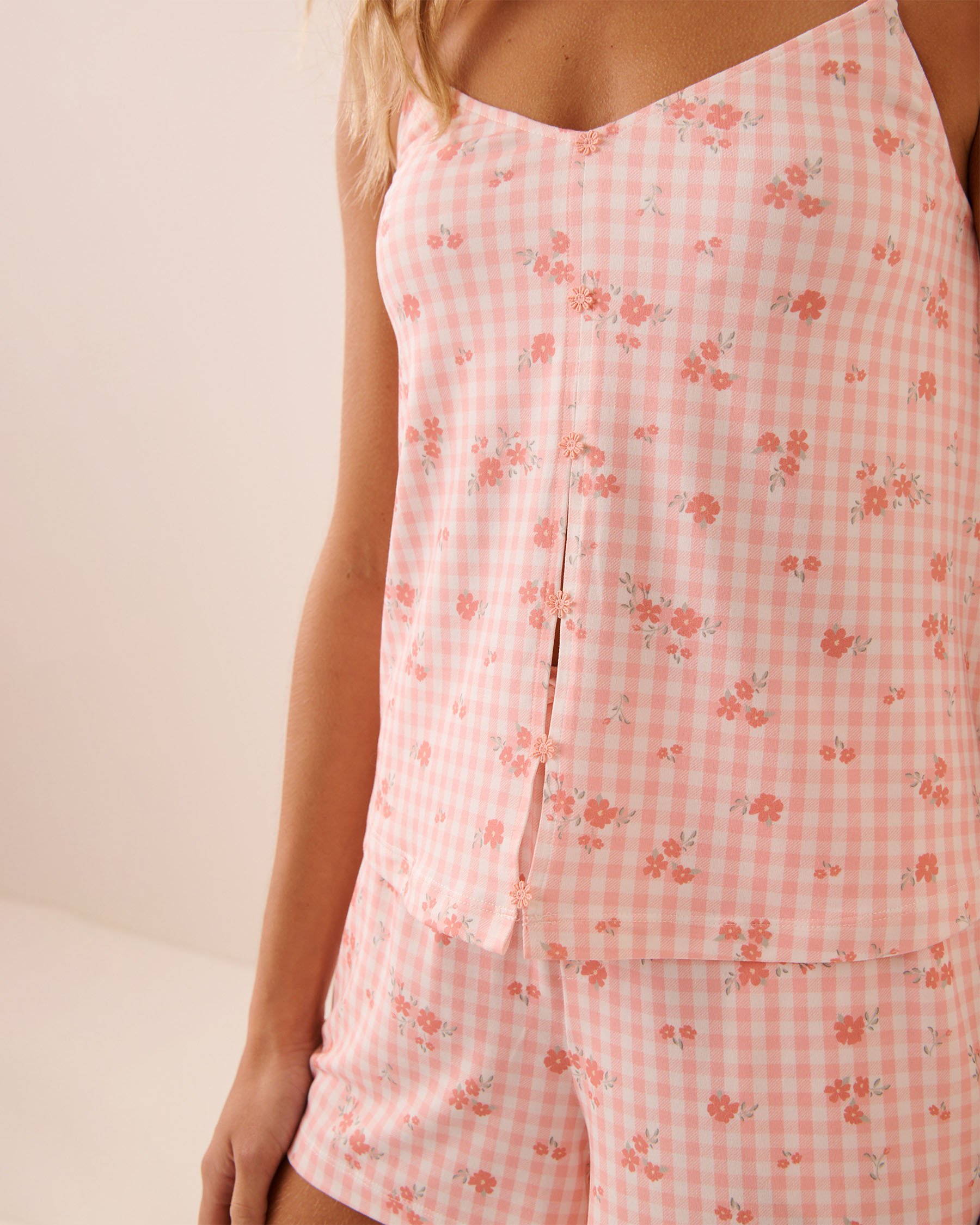 LA VIE EN ROSE Floral Gingham Print Super Soft Cami with Shelf Bra Pink Floral Gingham 40100837 - View3