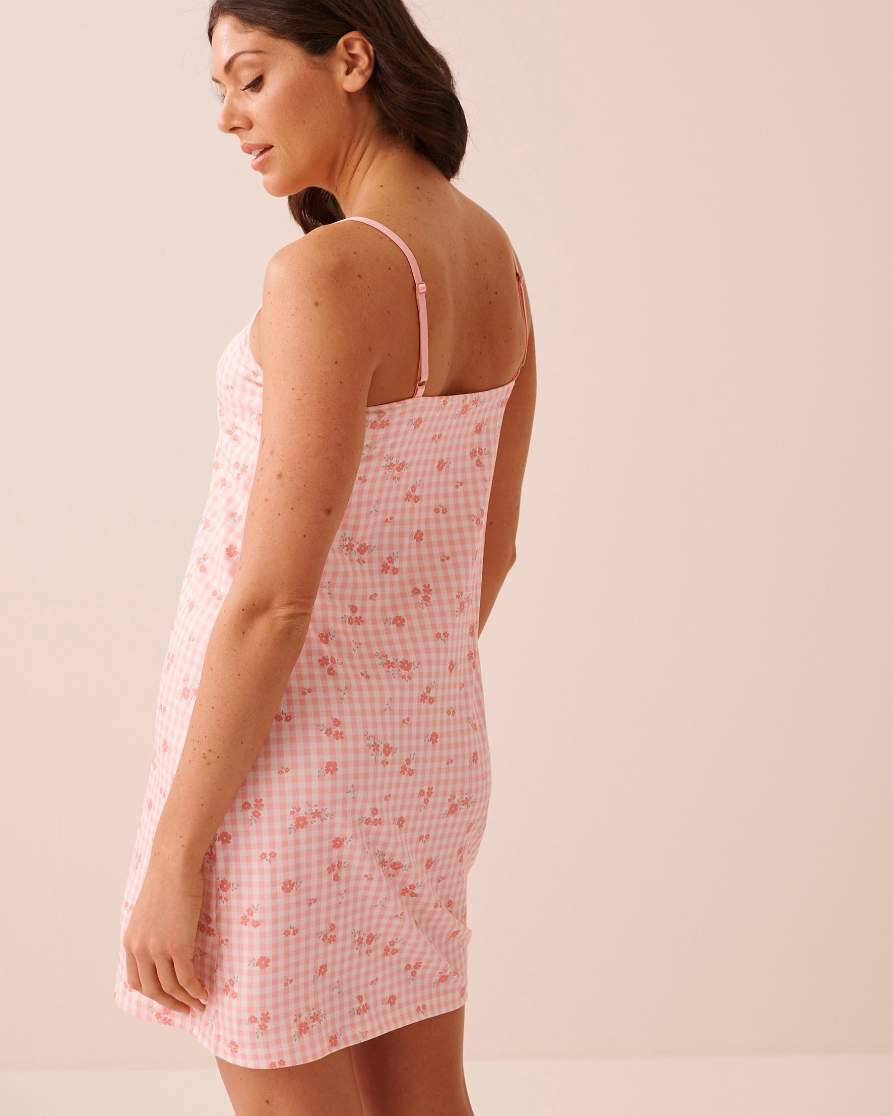 LA VIE EN ROSE Floral Gingham Print Super Soft Nightie with Shelf Bra Pink Floral Gingham 40500480 - View2