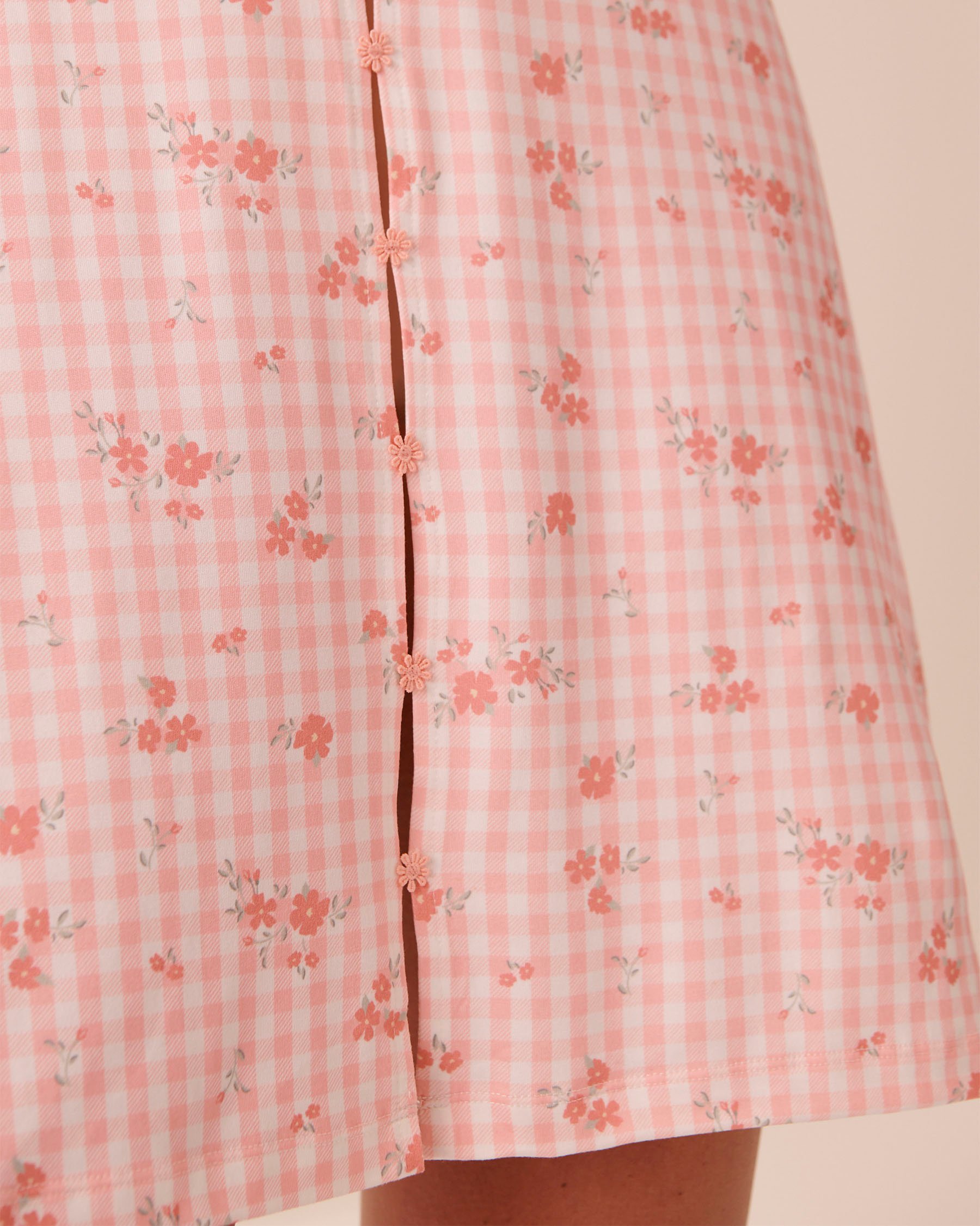 LA VIE EN ROSE Floral Gingham Print Super Soft Nightie with Shelf Bra Pink Floral Gingham 40500480 - View3