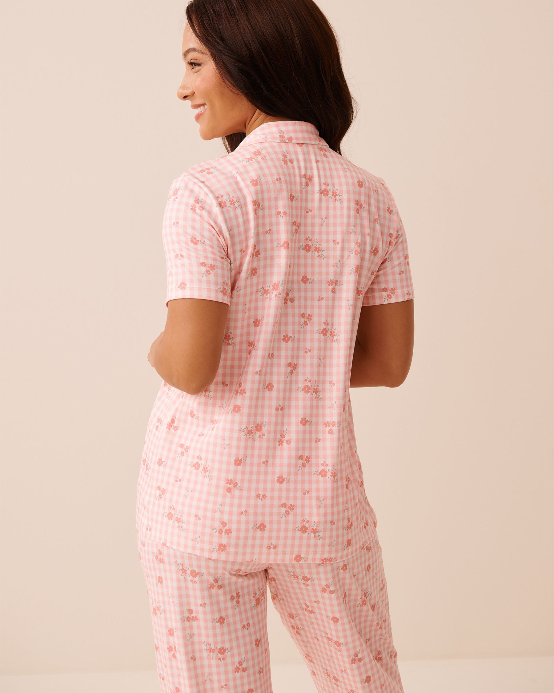 LA VIE EN ROSE Floral Gingham Print Super Soft Button-down Shirt Pink Floral Gingham 40100839 - View2