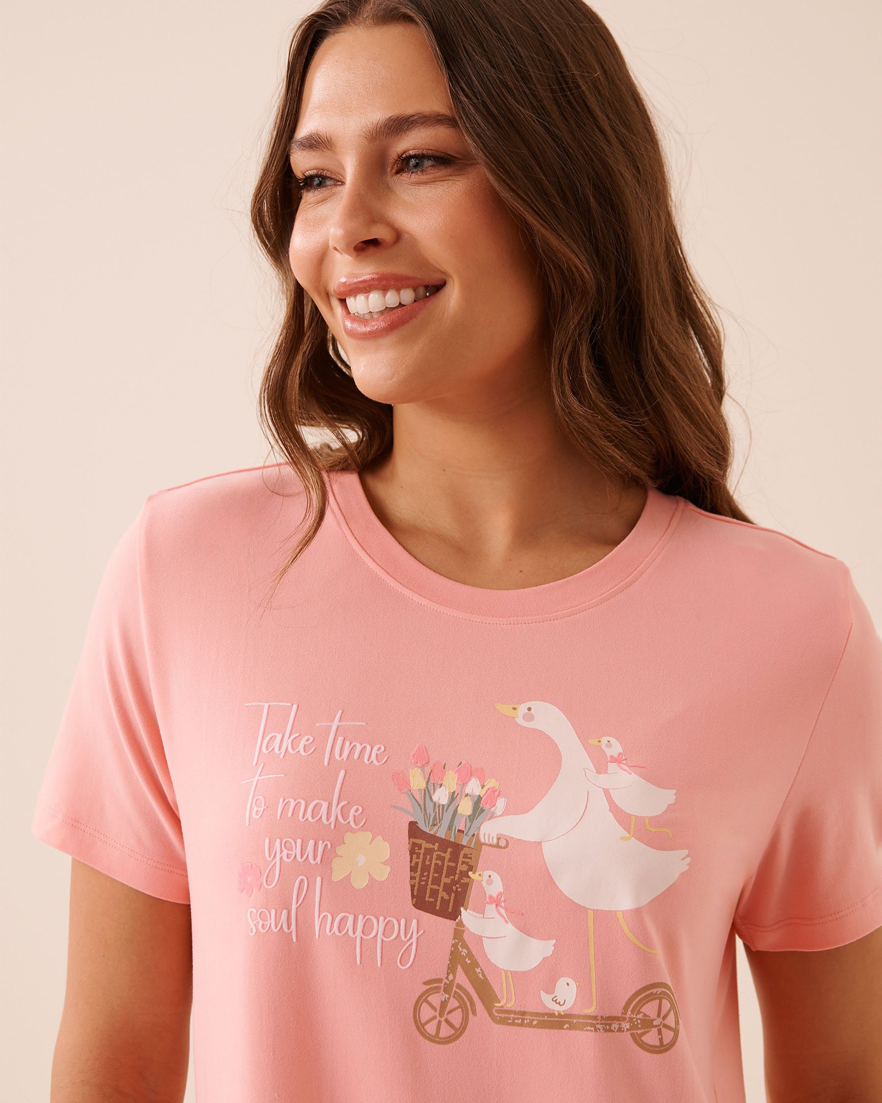 LA VIE EN ROSE Goose Print Super Soft Sleepshirt Peachy Pink 40500481 - View3
