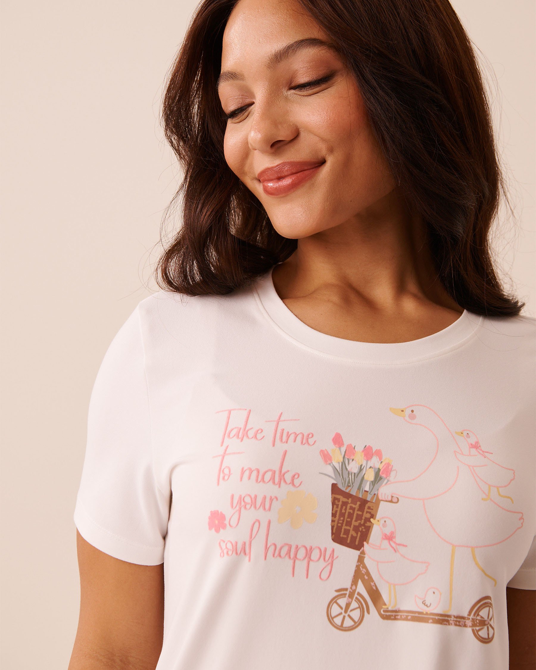 LA VIE EN ROSE Goose Print Super Soft T-shirt White 40100842 - View3