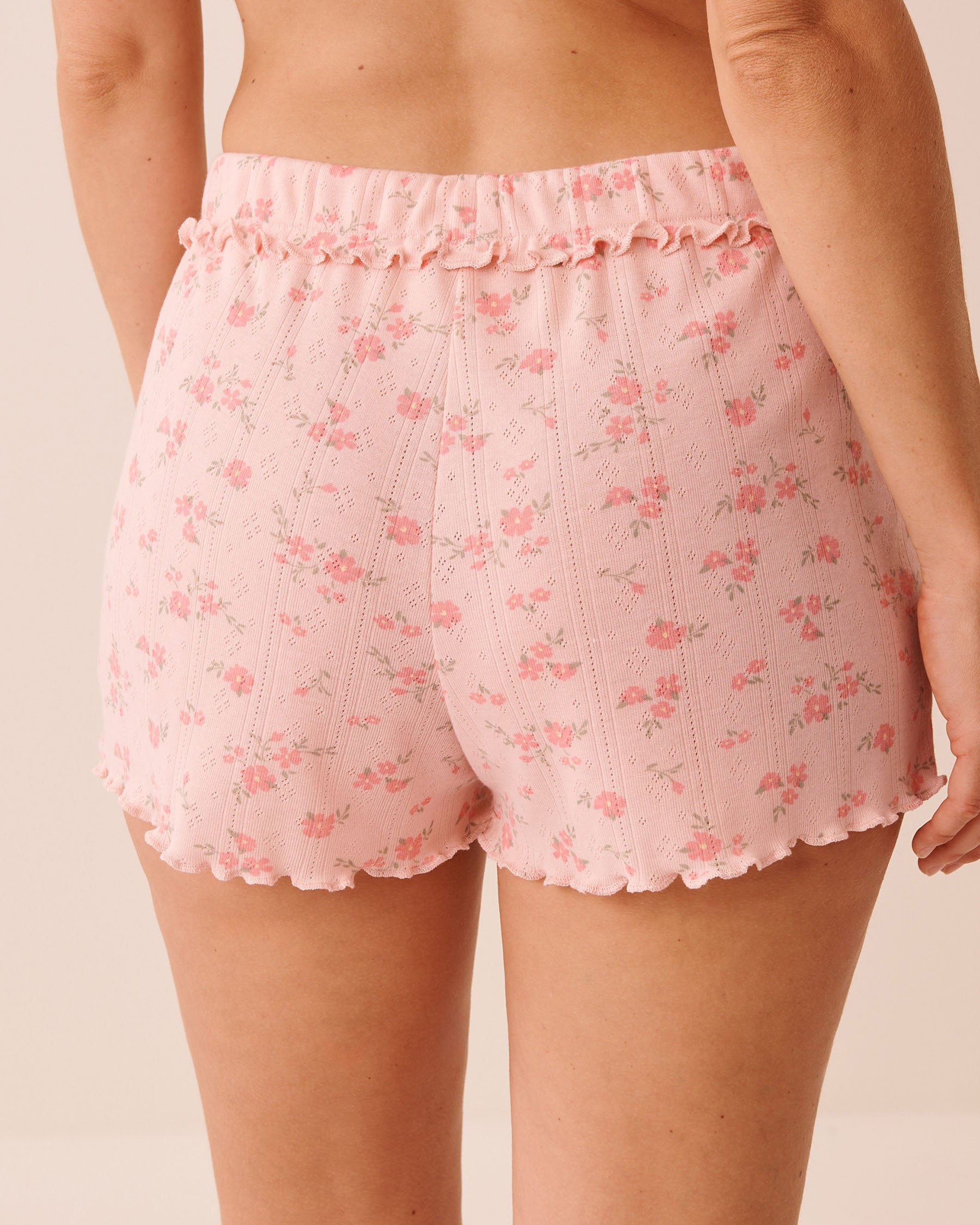 LA VIE EN ROSE Short de pyjama en pointelle à volants et imprimé floral Fleurs roses 40200837 - View2