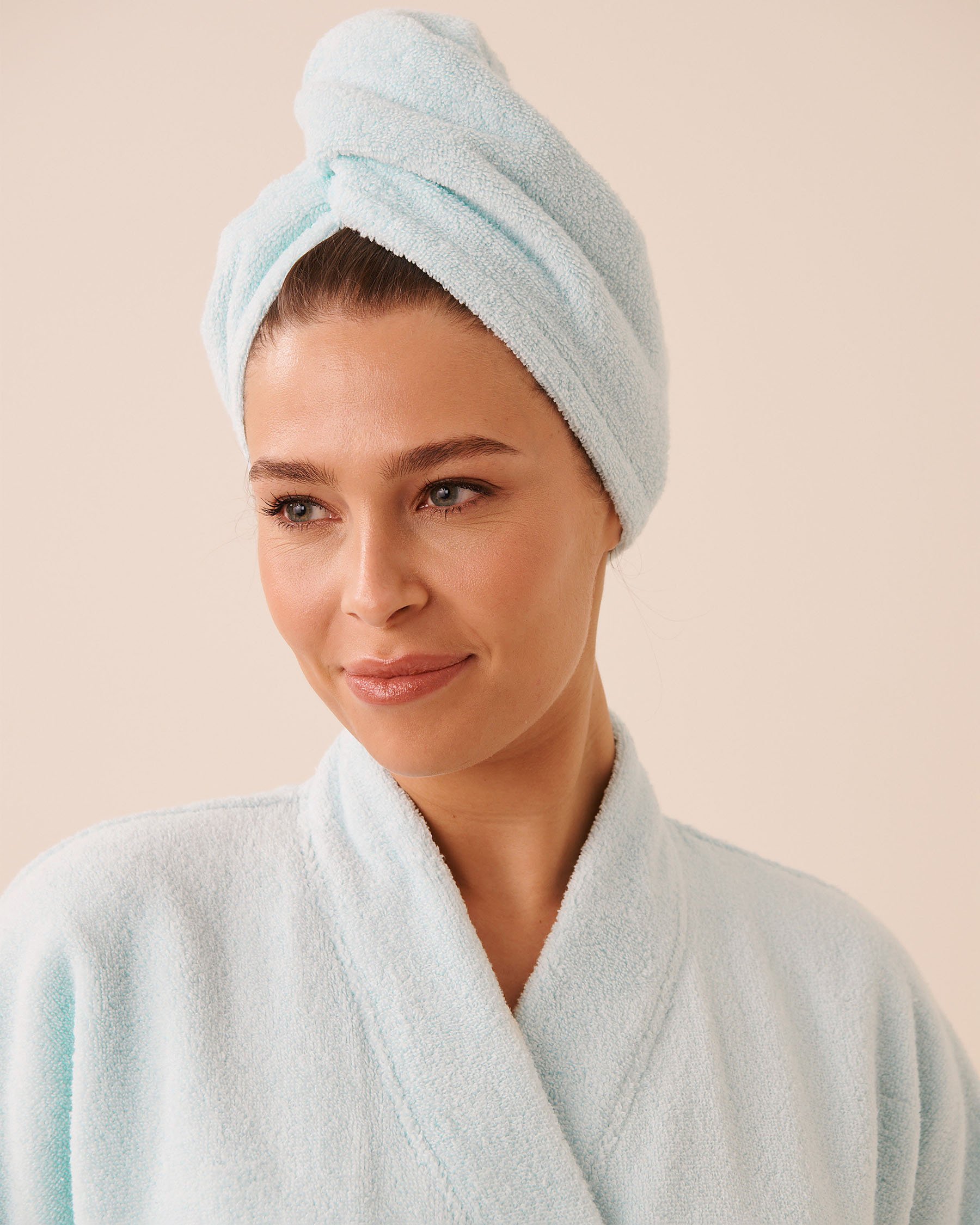 LA VIE EN ROSE Terry Bath Robe & Hair Towel Set Blue 40600230 - View4