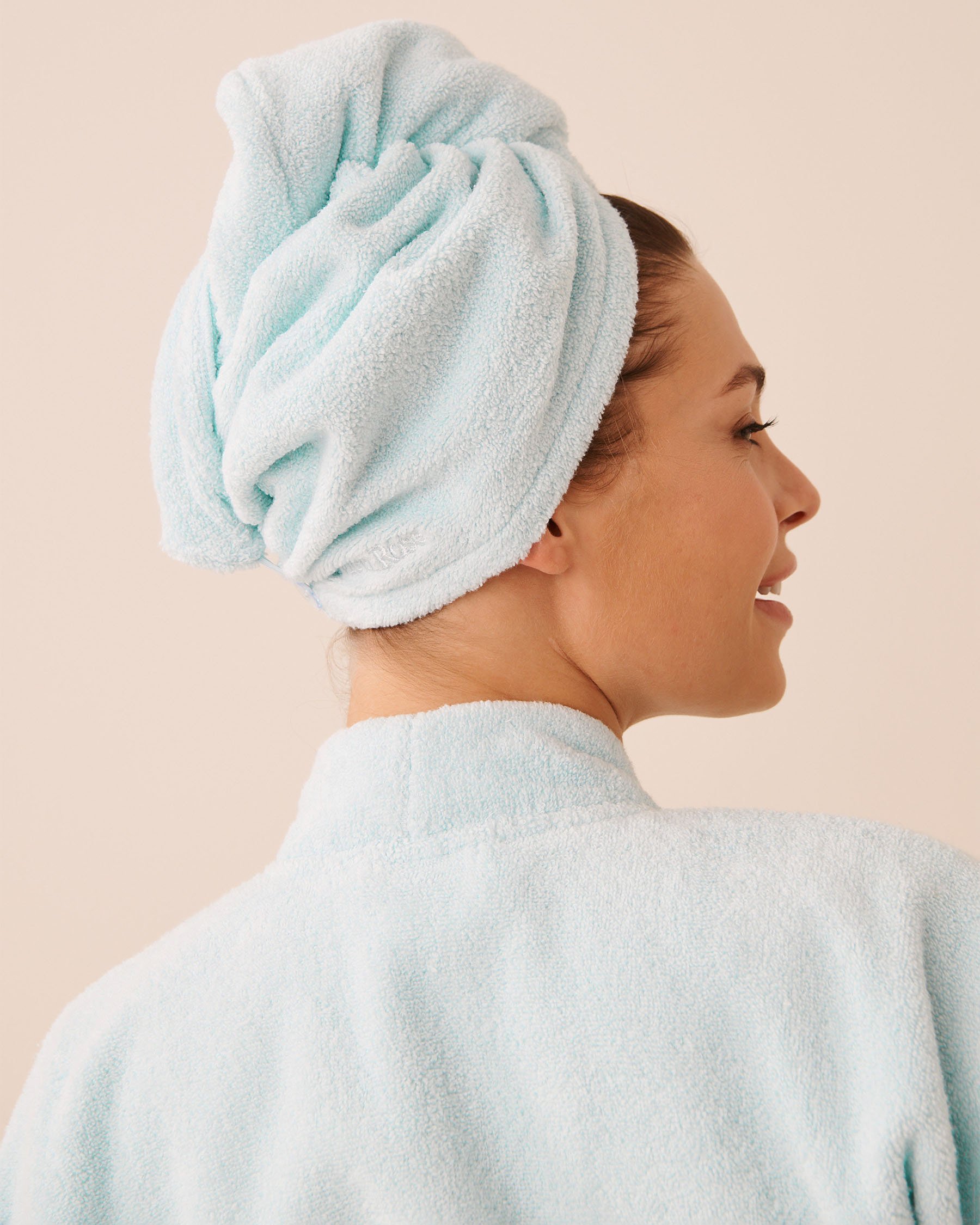 LA VIE EN ROSE Terry Bath Robe & Hair Towel Set Blue 40600230 - View5