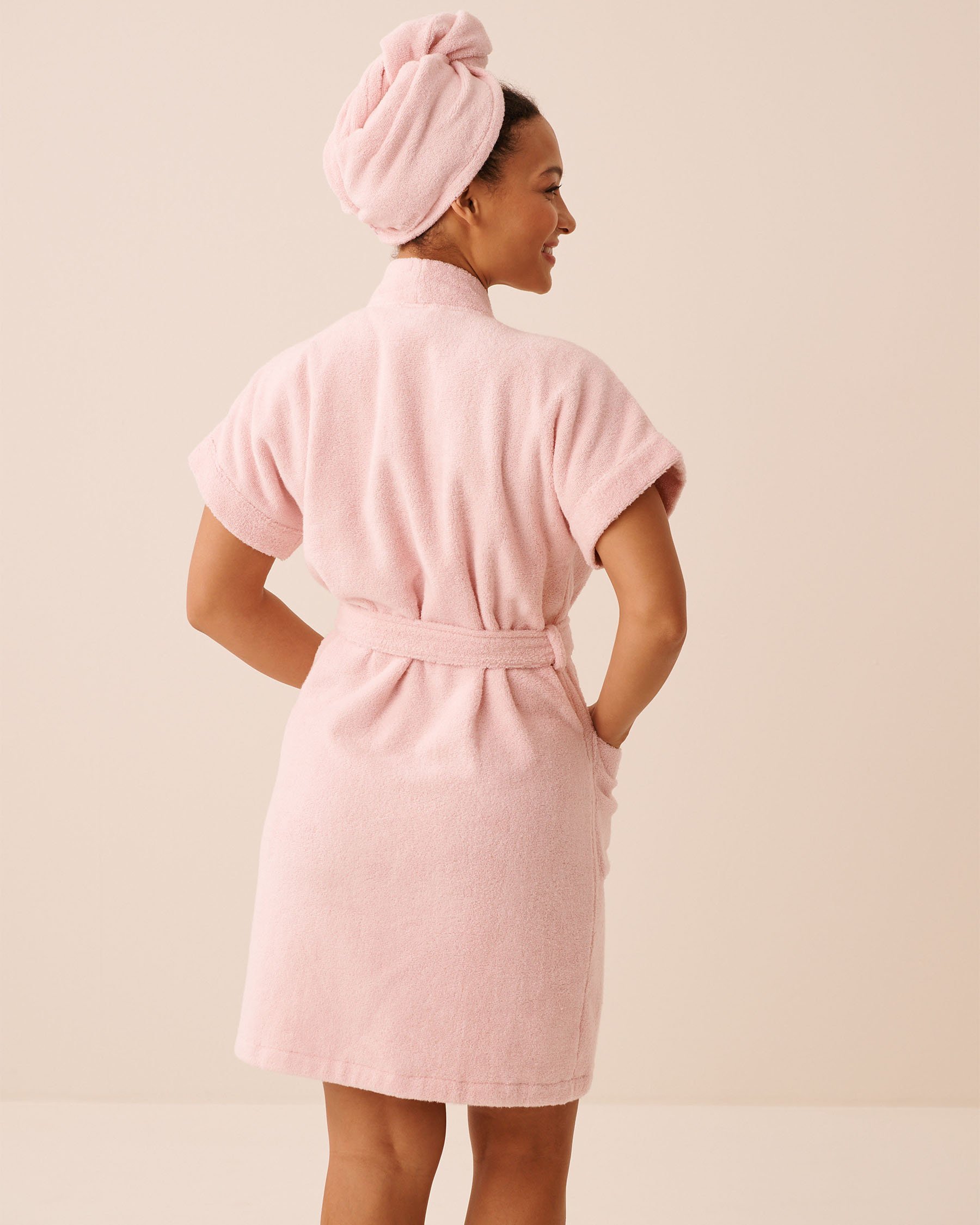LA VIE EN ROSE Terry Bath Robe & Hair Towel Set Pink 40600230 - View2