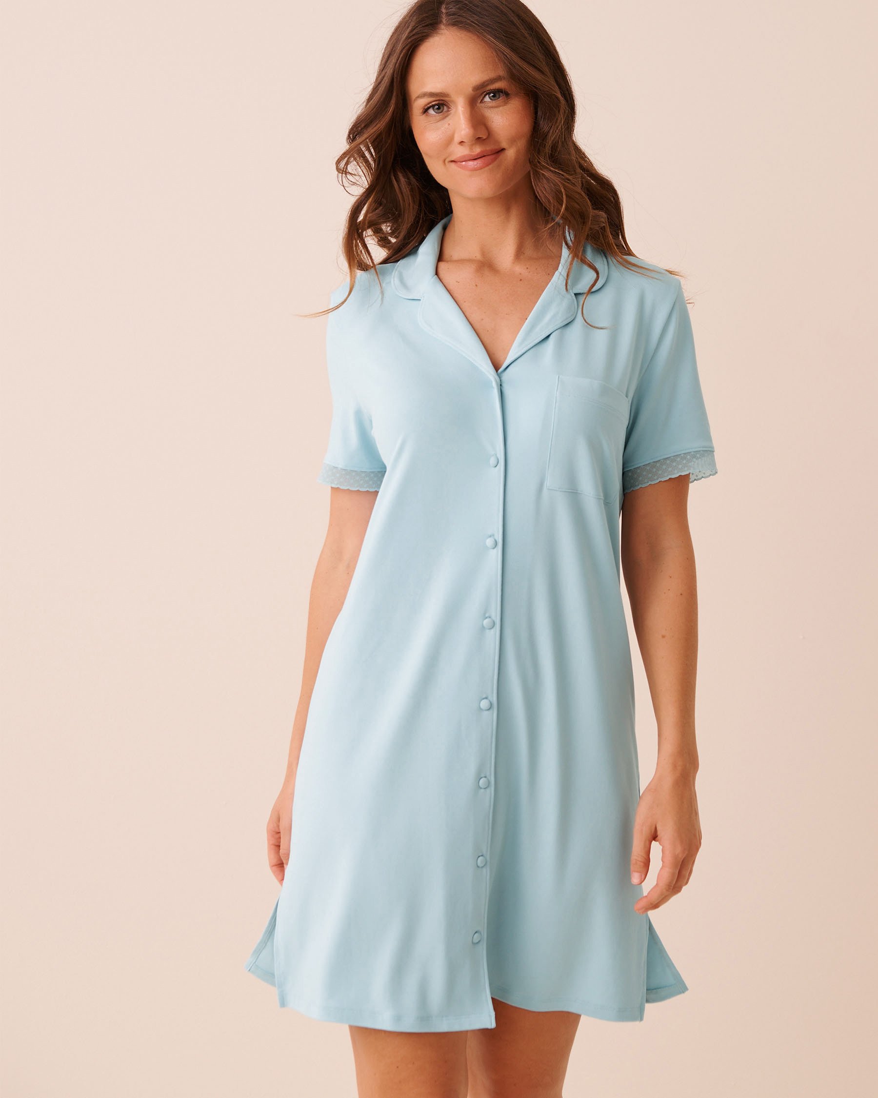 LA VIE EN ROSE Super Soft Lace Trim Sleepshirt Baby Blue 40500488 - View1