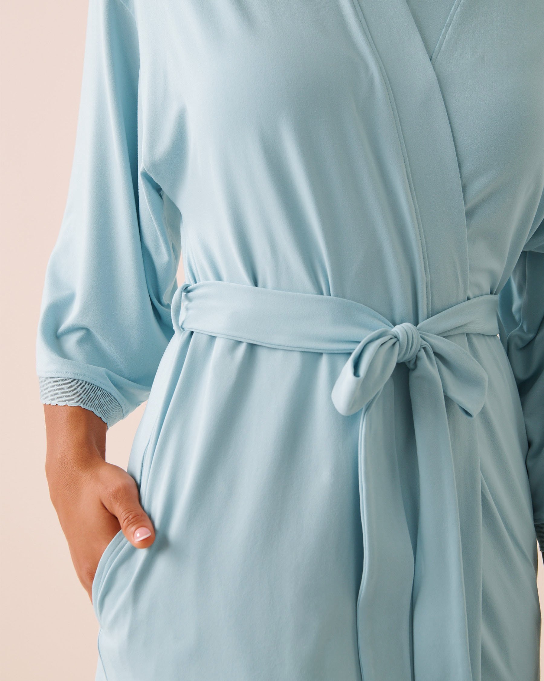 LA VIE EN ROSE Super Soft Lace Trim Kimono Baby Blue 40600228 - View4