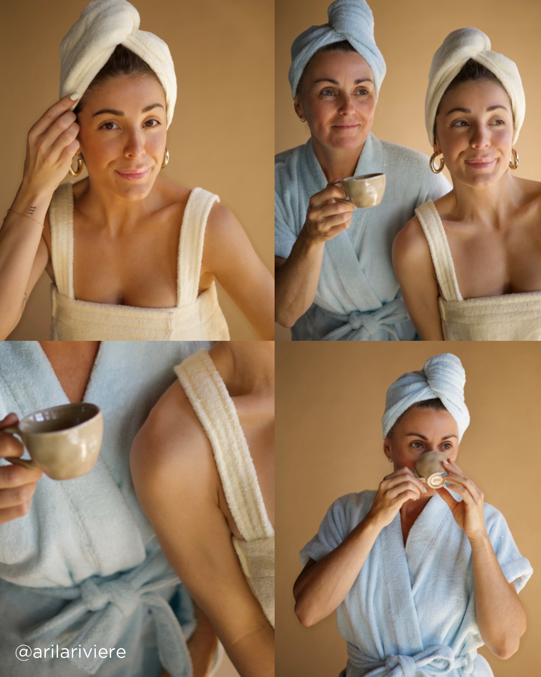 LA VIE EN ROSE Ensemble serviette attachable en ratine et serviette pour cheveux Jaune 40600229 - View2