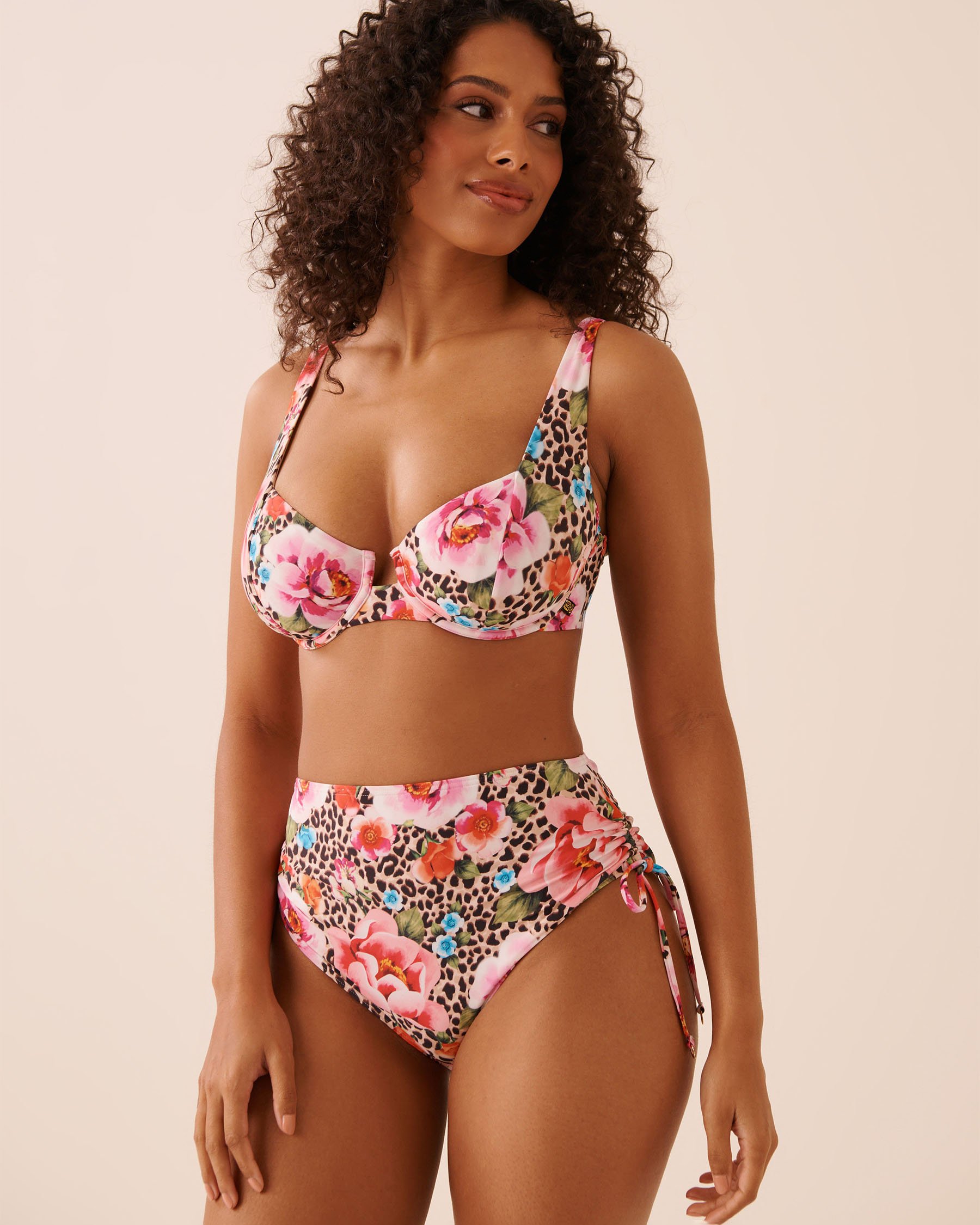 LA VIE EN ROSE AQUA FLORAL LEOPARD D Cup Plunge Bikini Top Floral Leopard 70200214 - View1